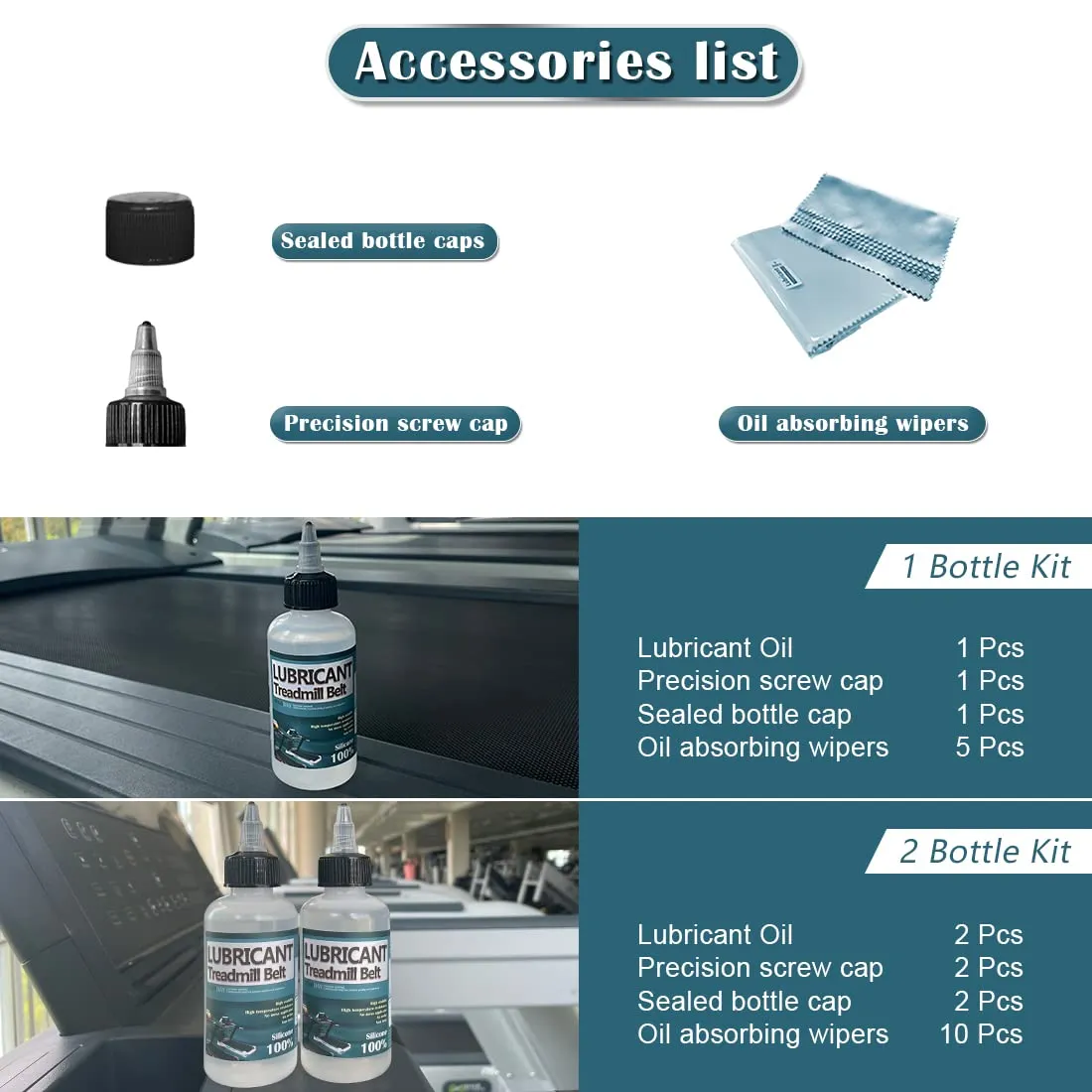 100% Silicone Treadnmill Belt Lubricants/Lubes | Non Toxic and Odorless | High Cost Performance and High Stability | with Precision Screw Caps for Easy Use | Full Belt Width Lubrication