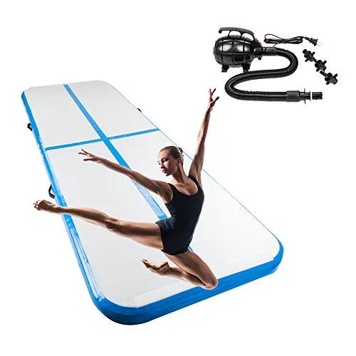 10'x3.3' Gymnastics Exercise Mat Inflatable Tumbling Mat, Tumble Track with Electric Pump for Home use, Gymnastics Training, Beach, Yoga, Water (Sky Blue)