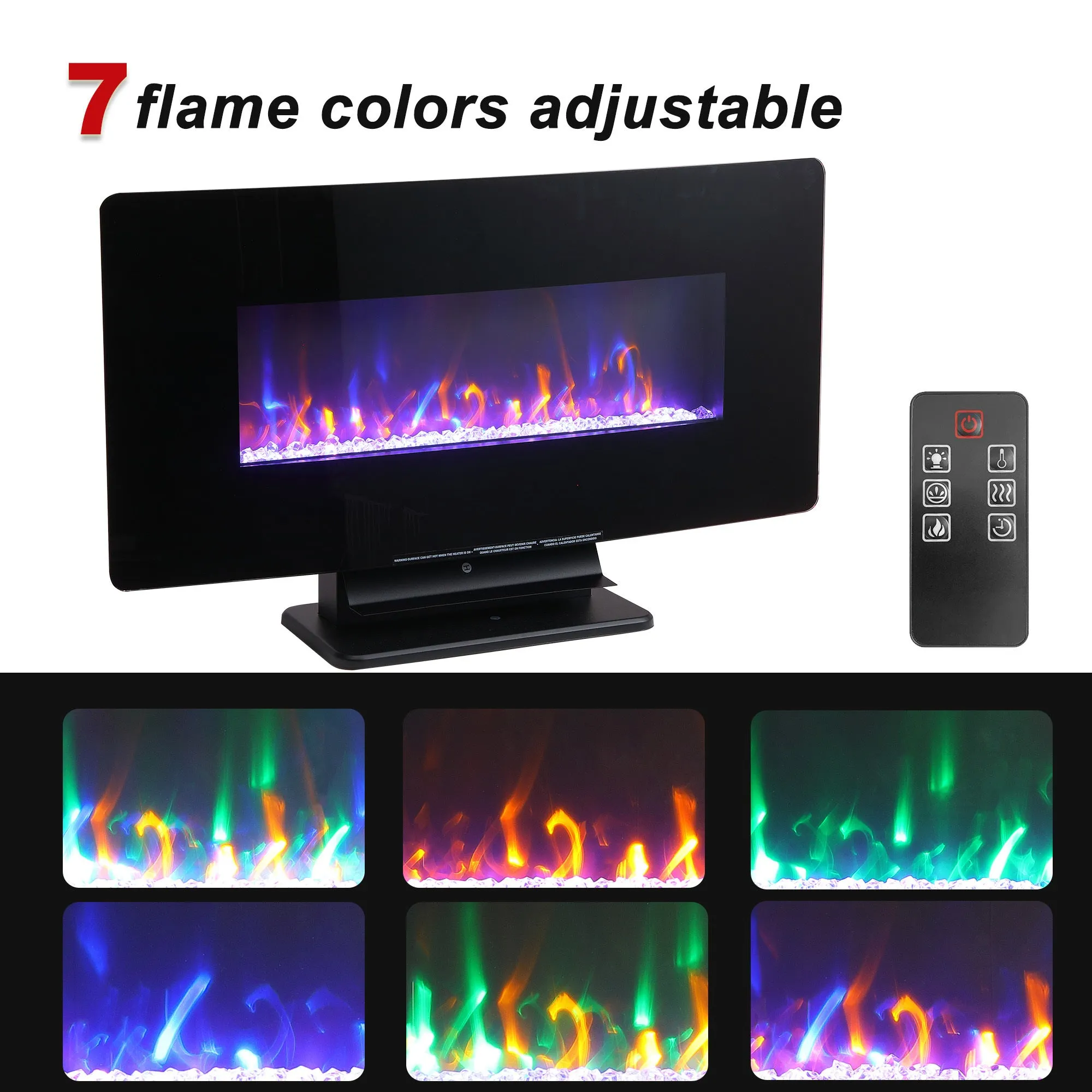 36 Inch Curved Front Electric Fireplace,Freestanding or Wall Mounted Electric Fireplace with Adjustable Flame Color & Remote Control