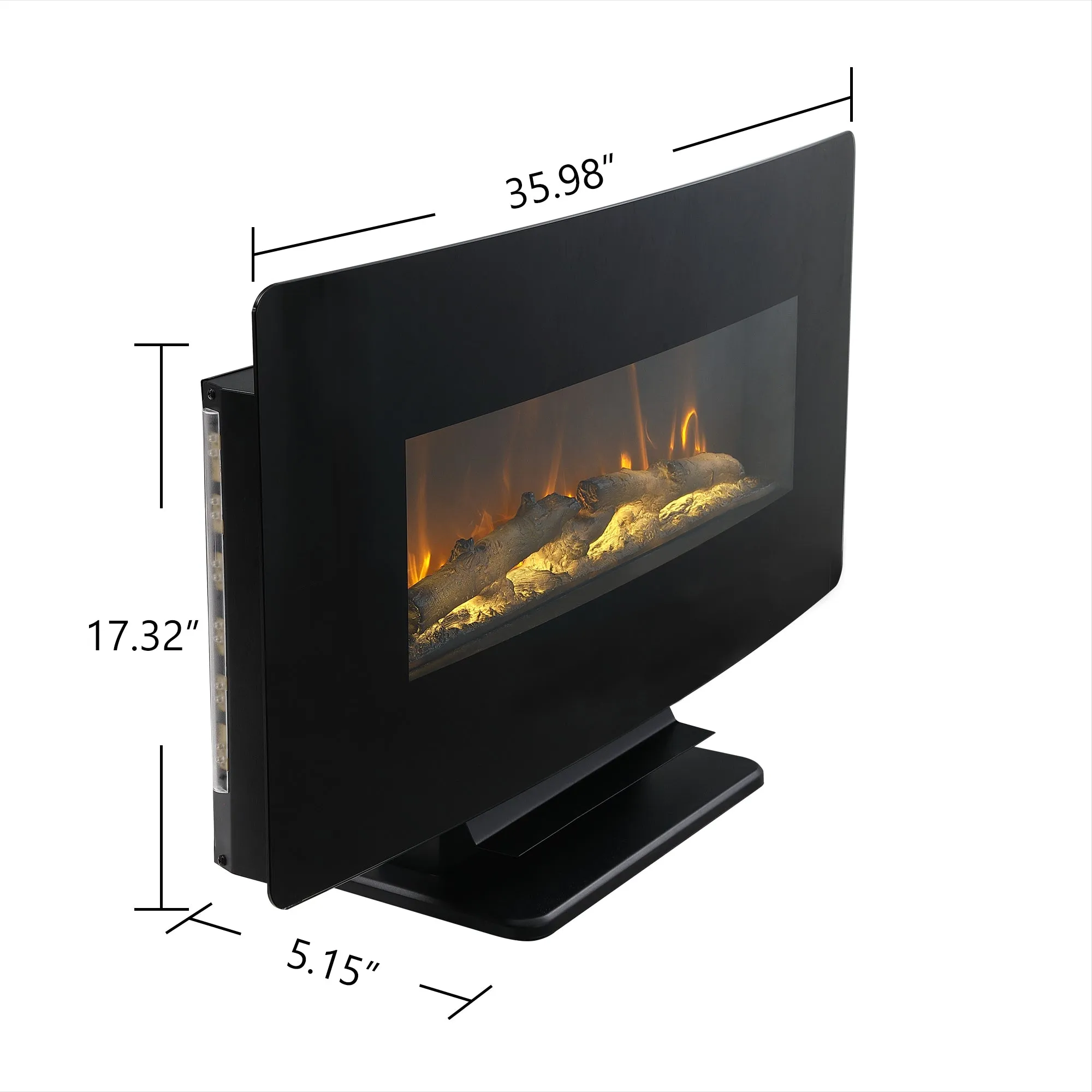 36 Inch Curved Front Electric Fireplace,Freestanding or Wall Mounted Electric Fireplace with Adjustable Flame Color & Remote Control