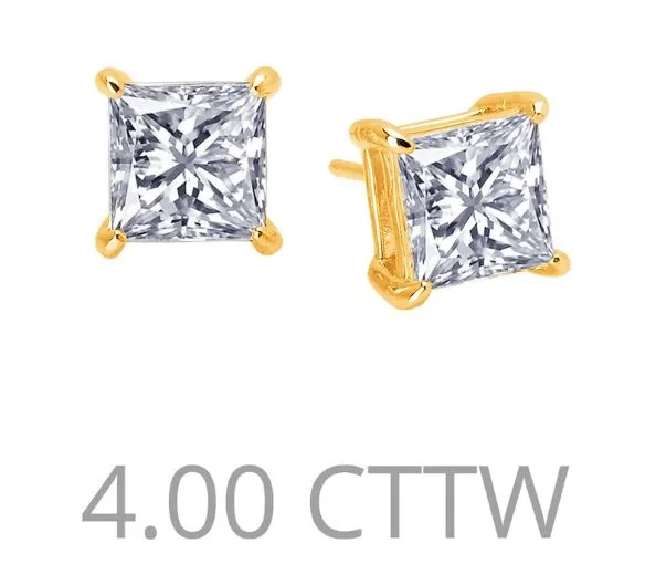 4 cttw Simulated Diamond Princess Cut Post Earrings