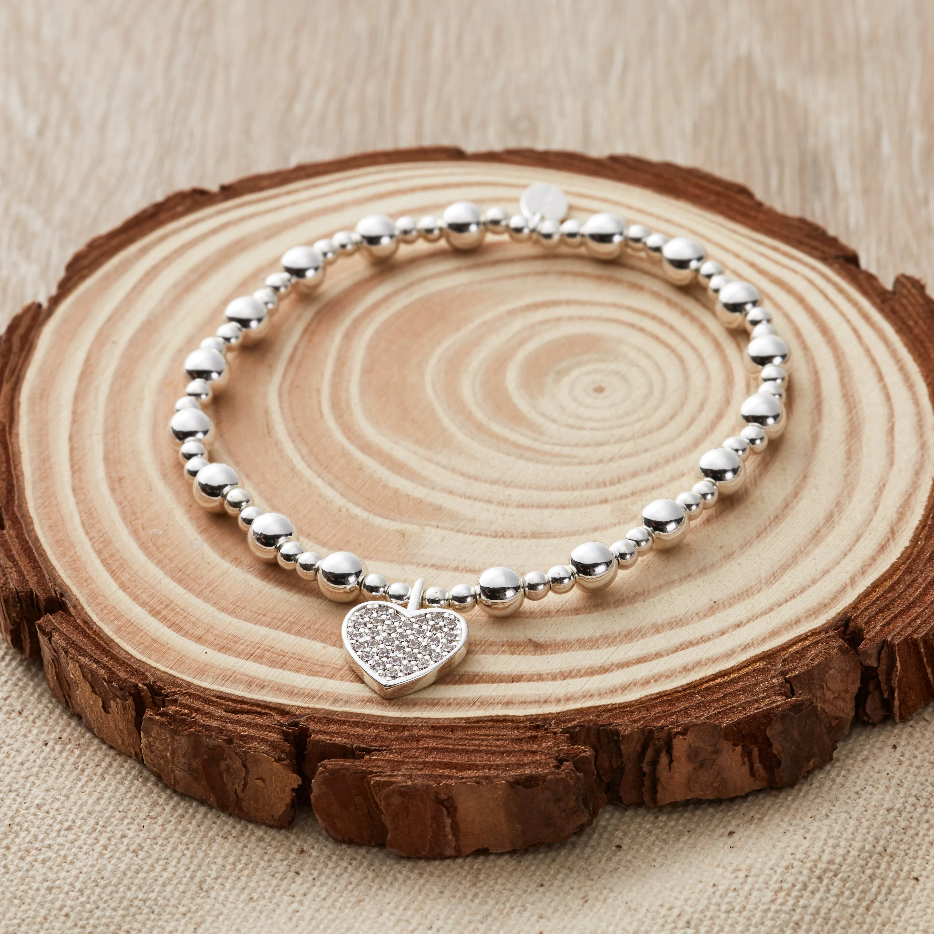 50th Birthday Heart Charm Stretch Bracelet with Quote Gift Box