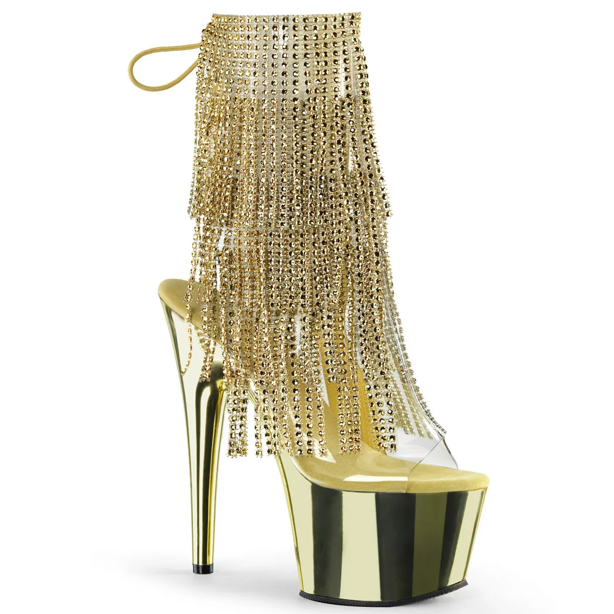 ADORE-1017RSF Pleaser Shoes Gold Fringe Exotic Dancer 7 Inch Heel Boots