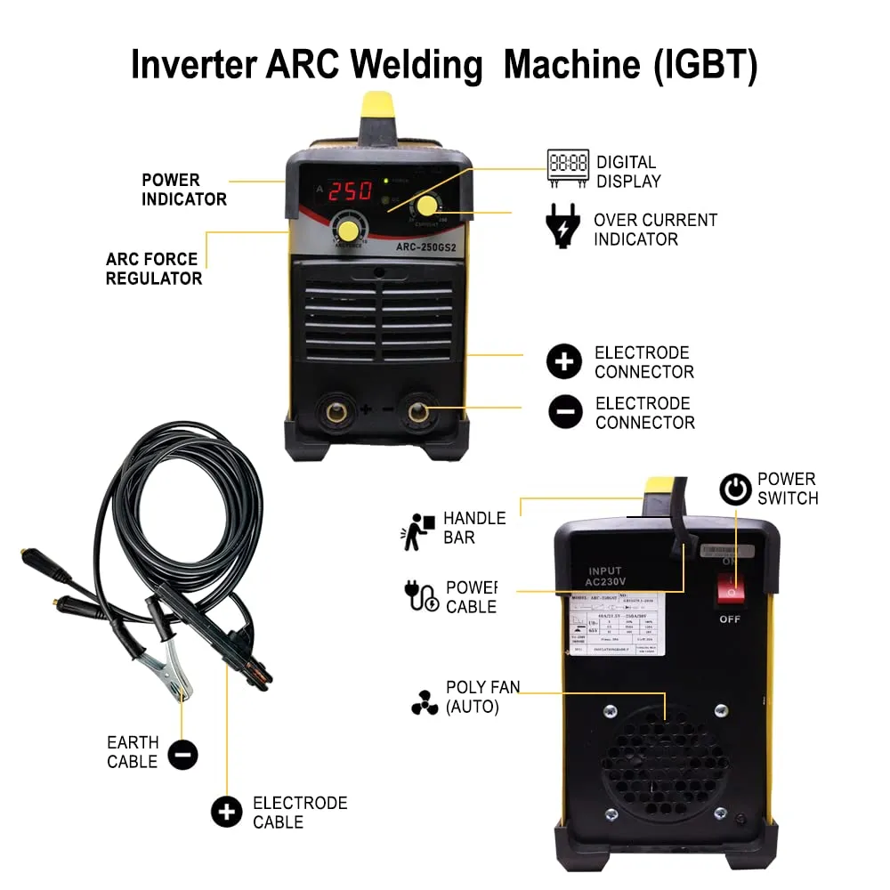 AEGON ARC 250GS2 - Portable 250A Inverter ARC Welding Machine/Welder (Yellow)