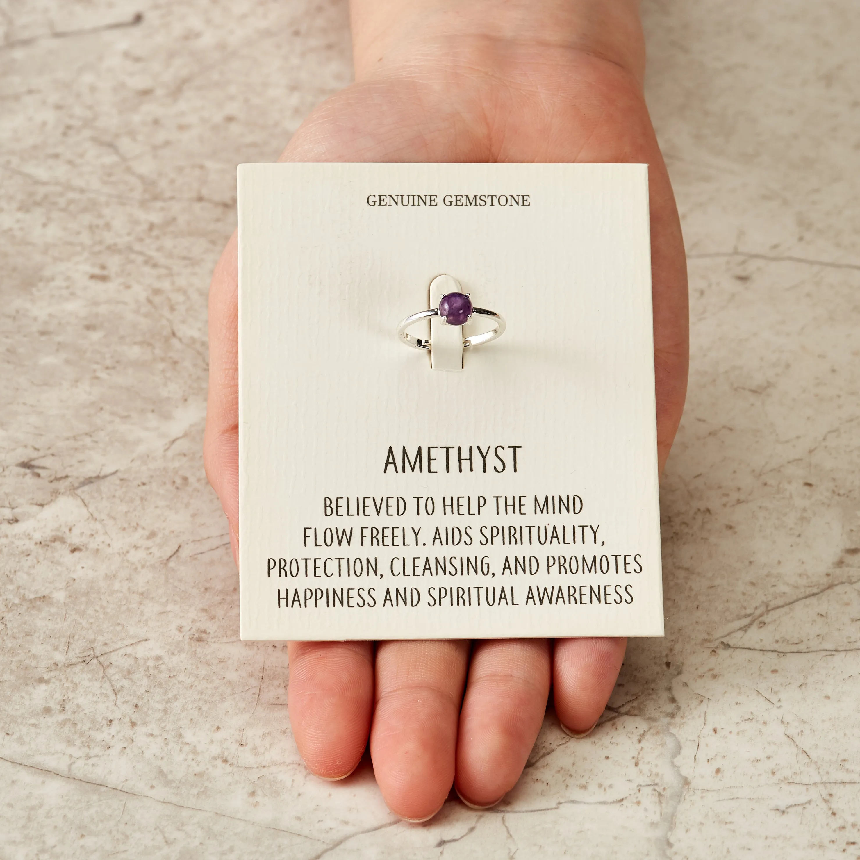 Amethyst Adjustable Ring with Quote Card