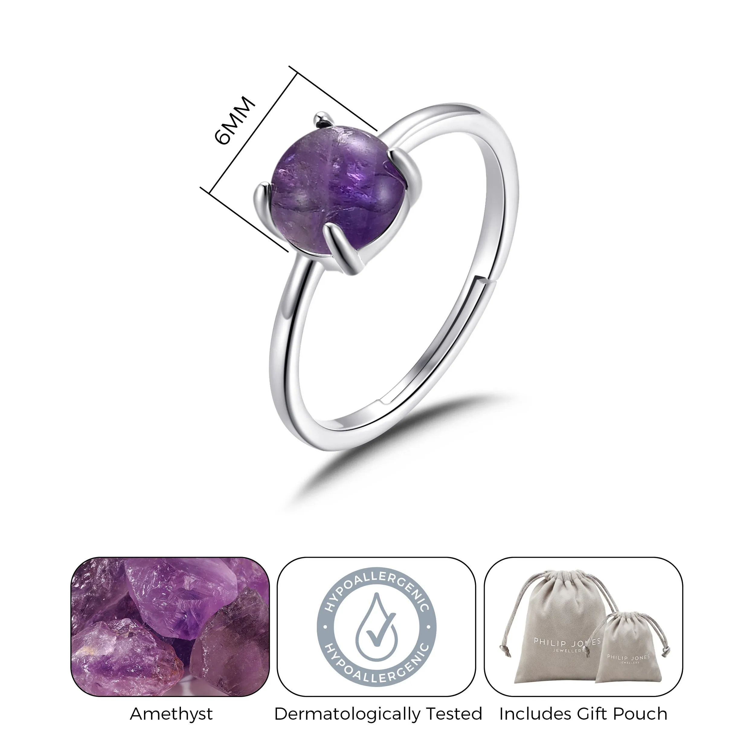 Amethyst Adjustable Ring with Quote Card