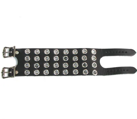 Black Leather Bracelet w/ 4 Rows of Grommet Hole Detailsu