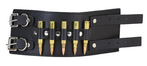 Black Leather Bracelet w/ Brass Bullet Details