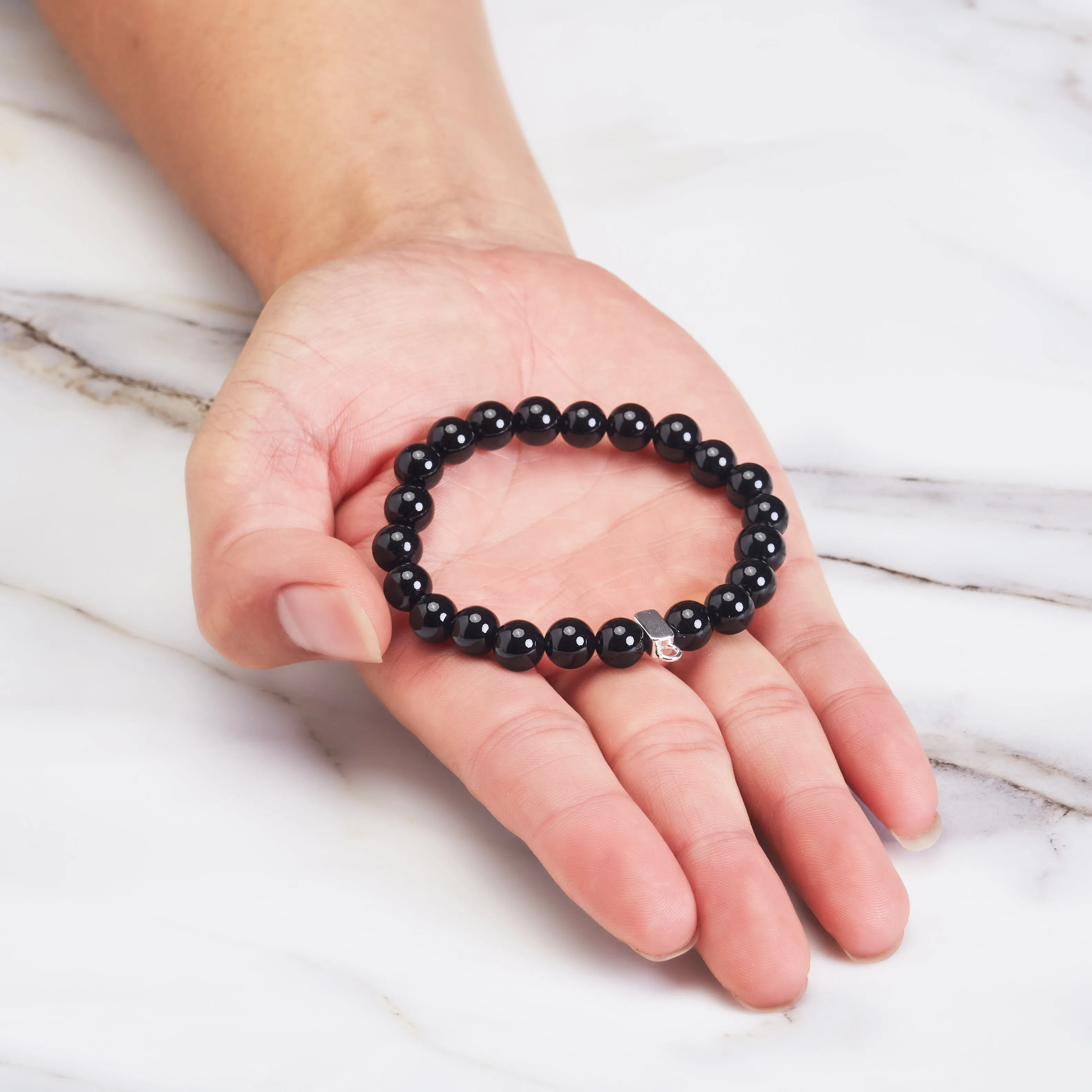 Black Onyx Gemstone Charm Stretch Bracelet