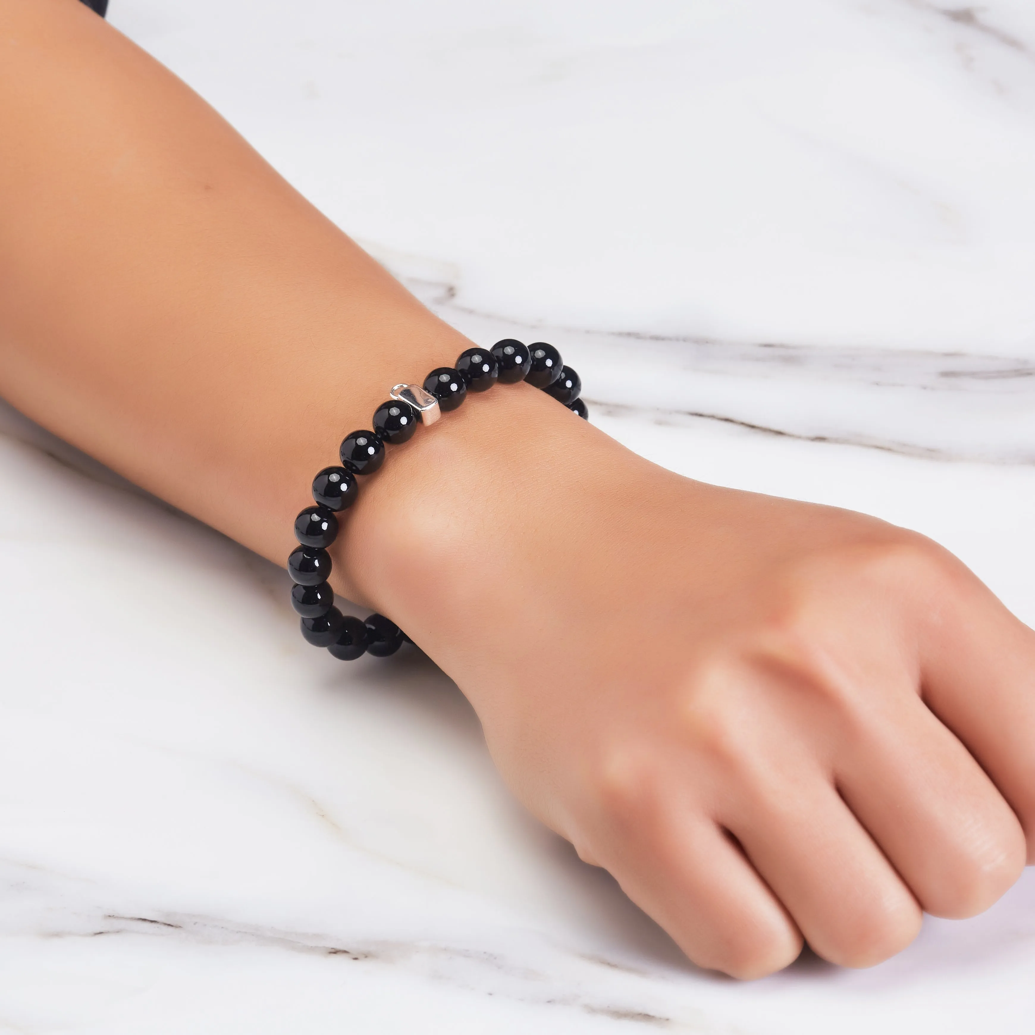 Black Onyx Gemstone Charm Stretch Bracelet