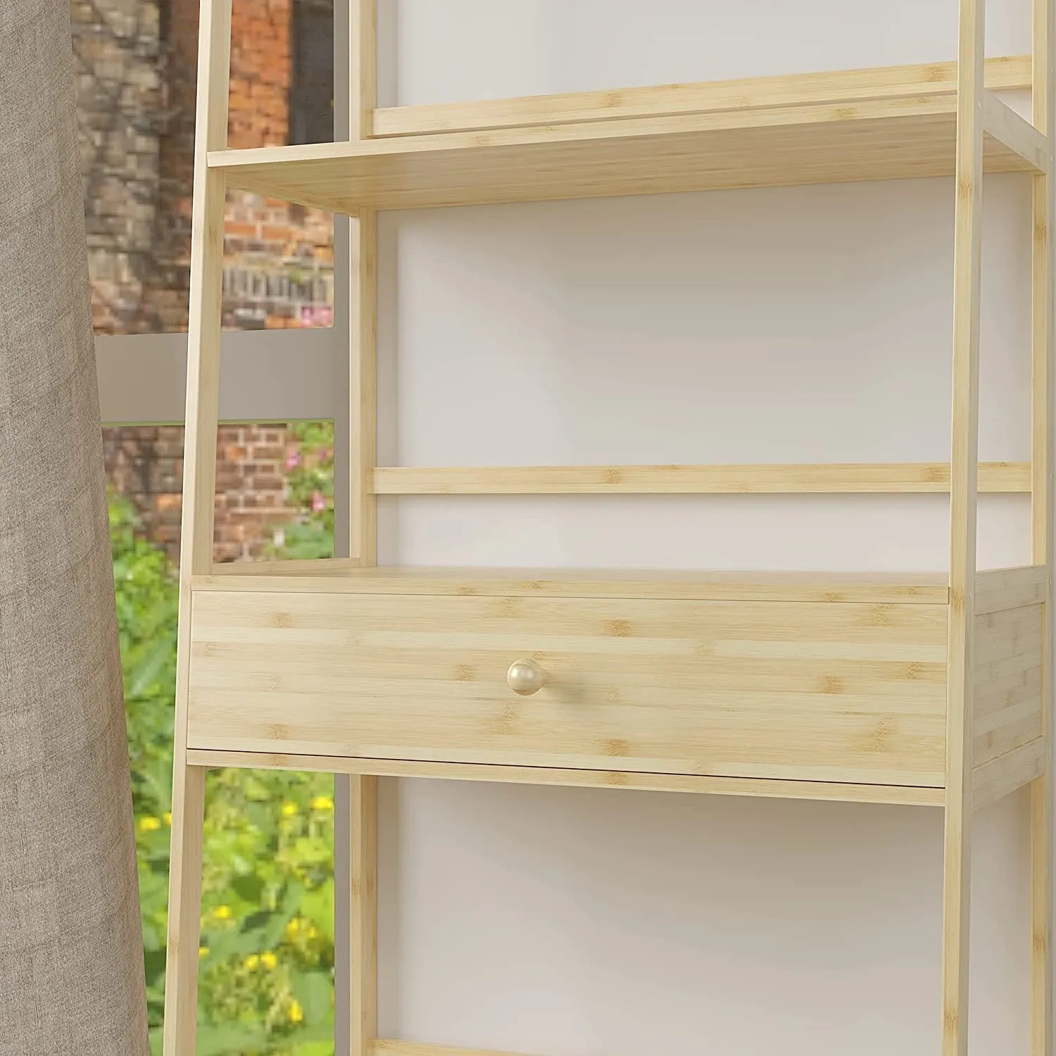 Bookshelf, Ladder Shelf with Drawers, 5 Tier Tall Bookcase, Modern Open Book Case for Bedroom, Living Room, Office, Natural