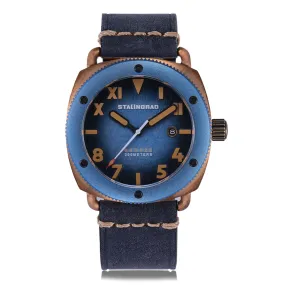 Bronze Defender 200m - Ocean Blue. Black Leather Strap. SG-0609-08