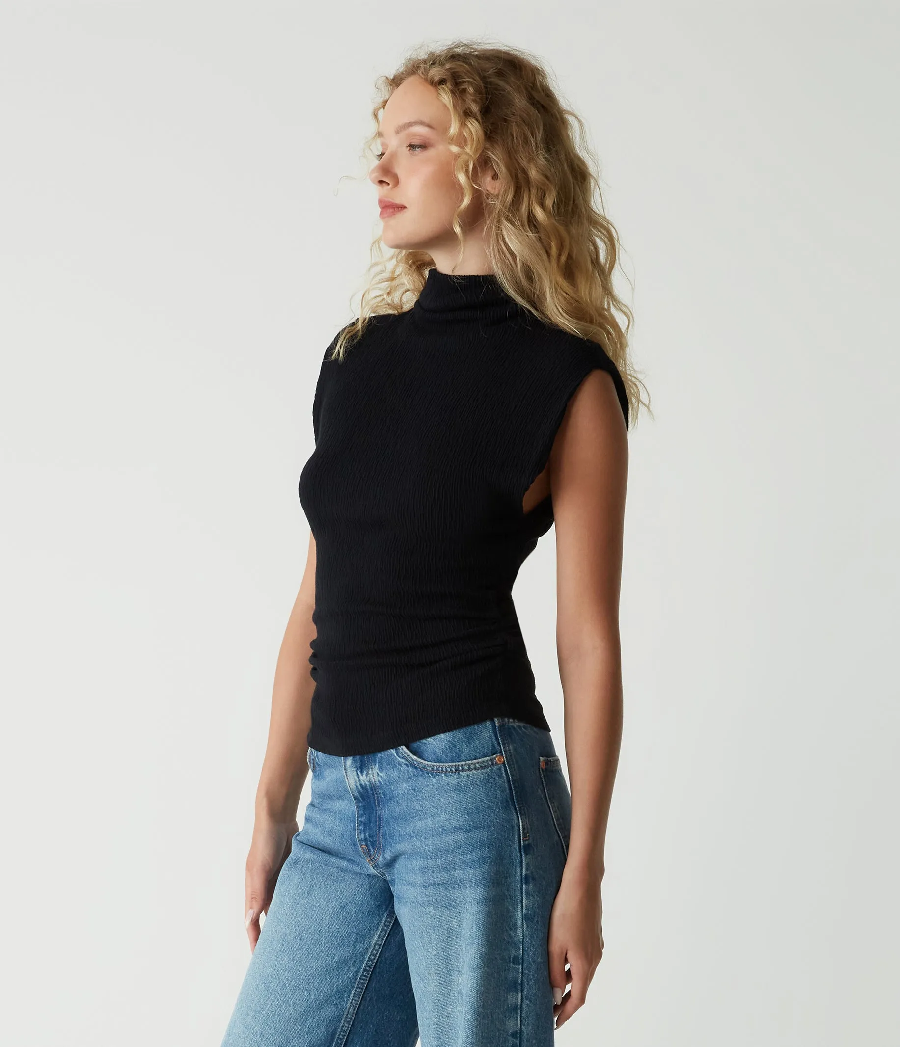 Campbell Mock Neck Crinkle Top