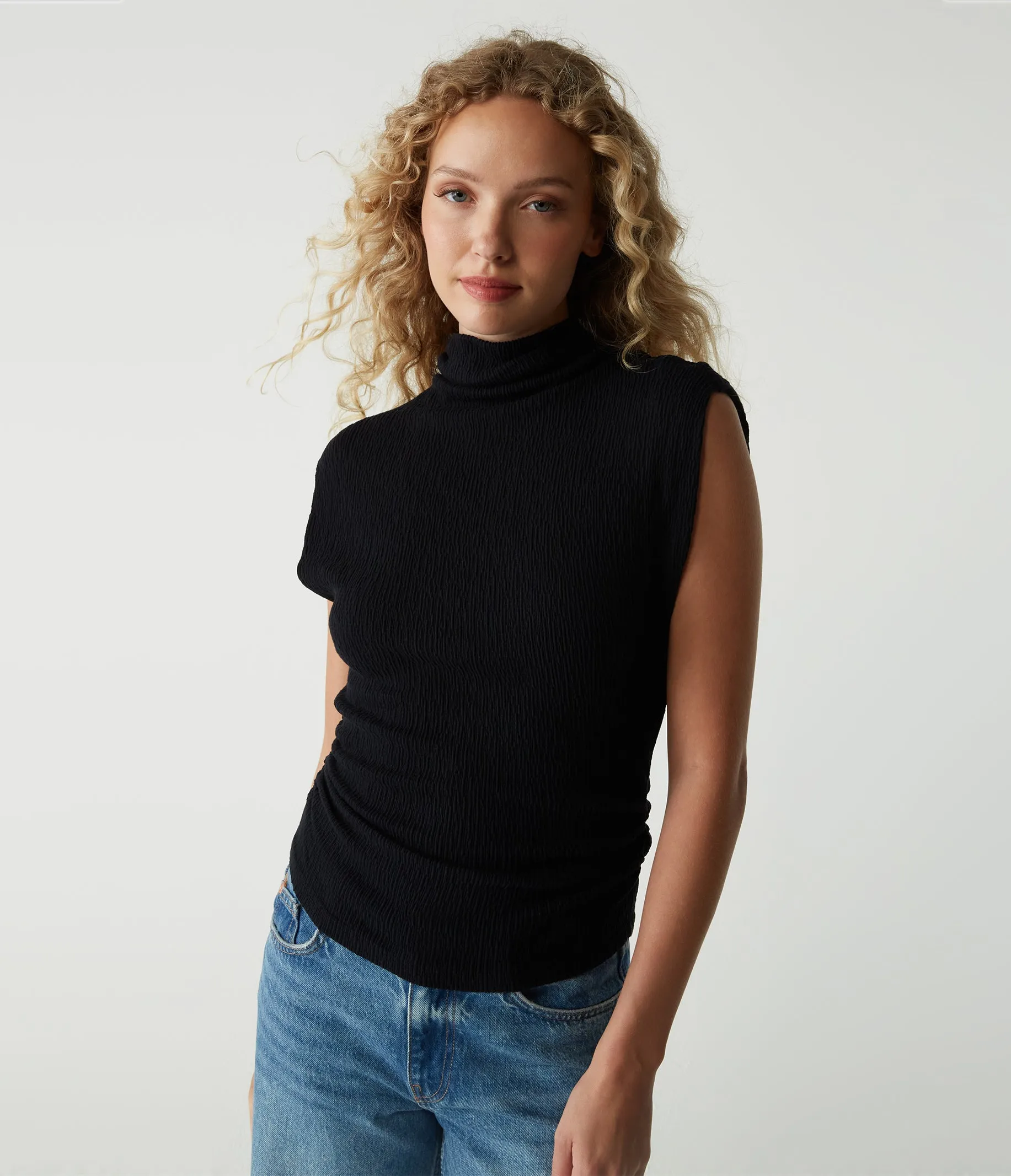 Campbell Mock Neck Crinkle Top