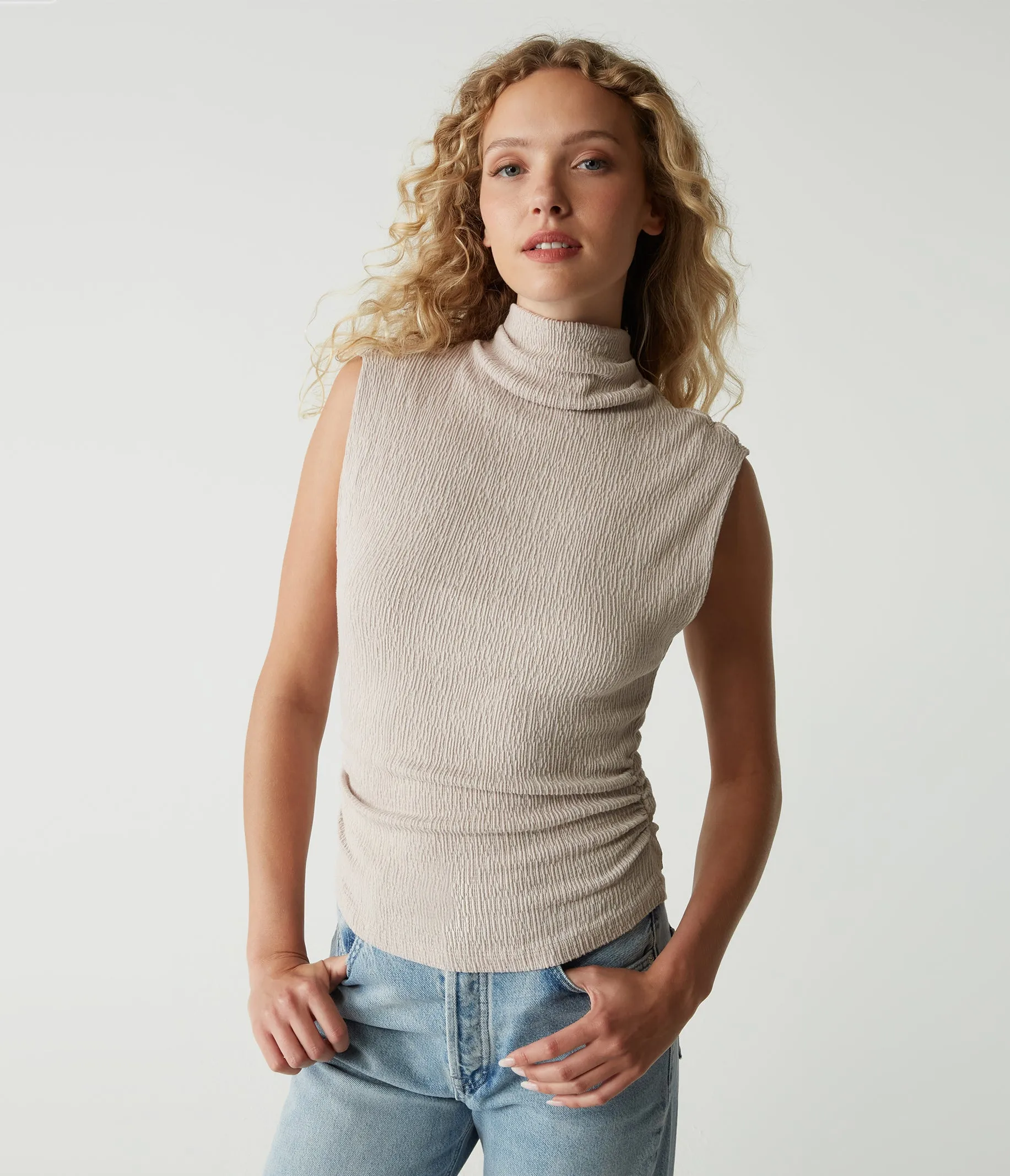 Campbell Mock Neck Crinkle Top