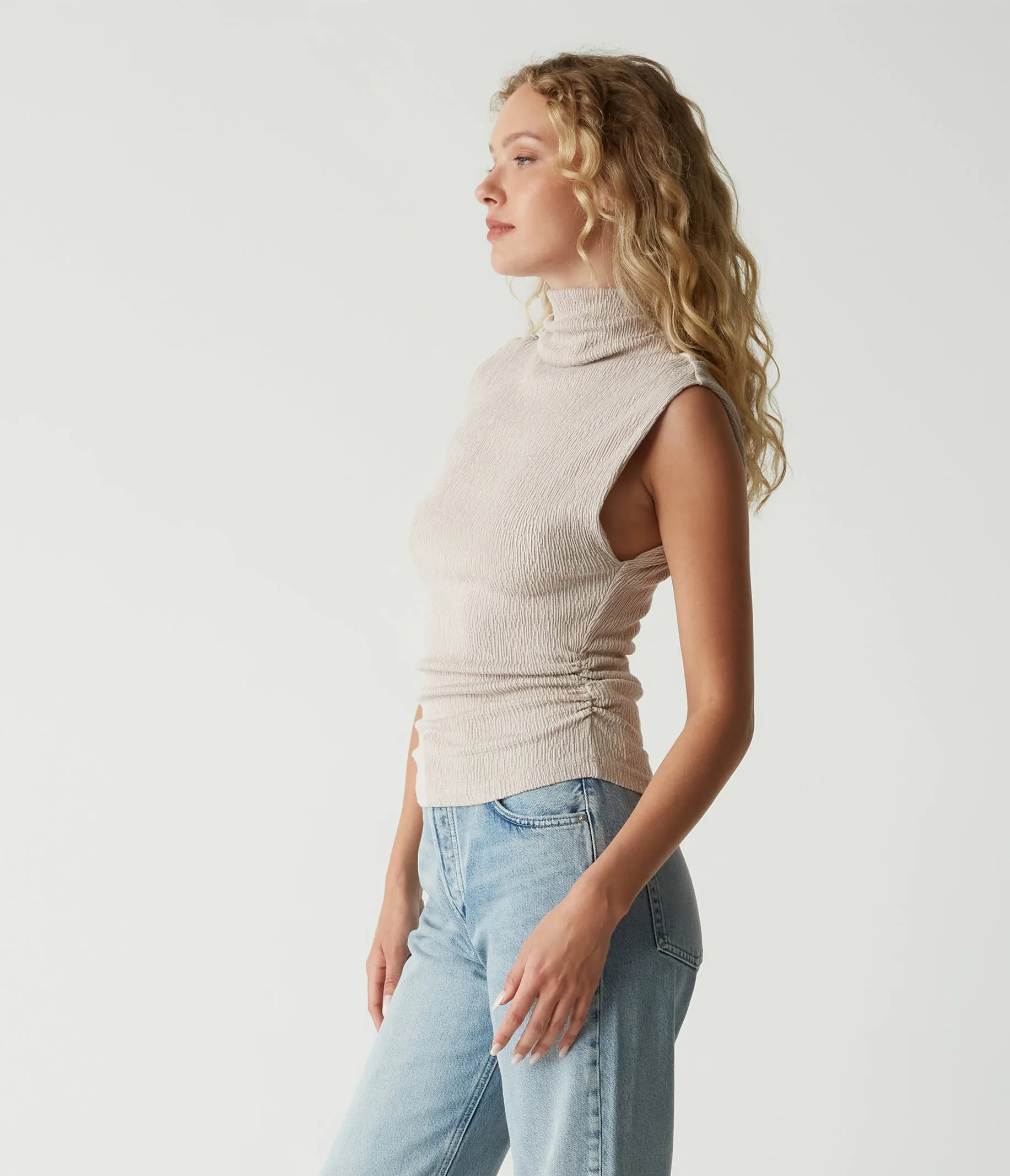 Campbell Mock Neck Crinkle Top