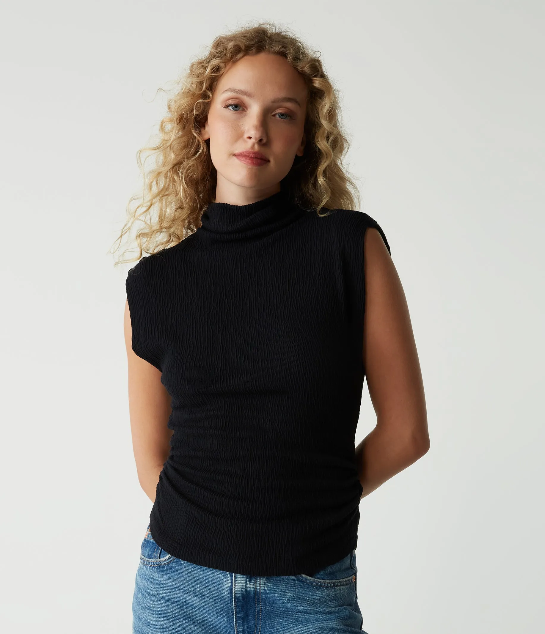 Campbell Mock Neck Crinkle Top