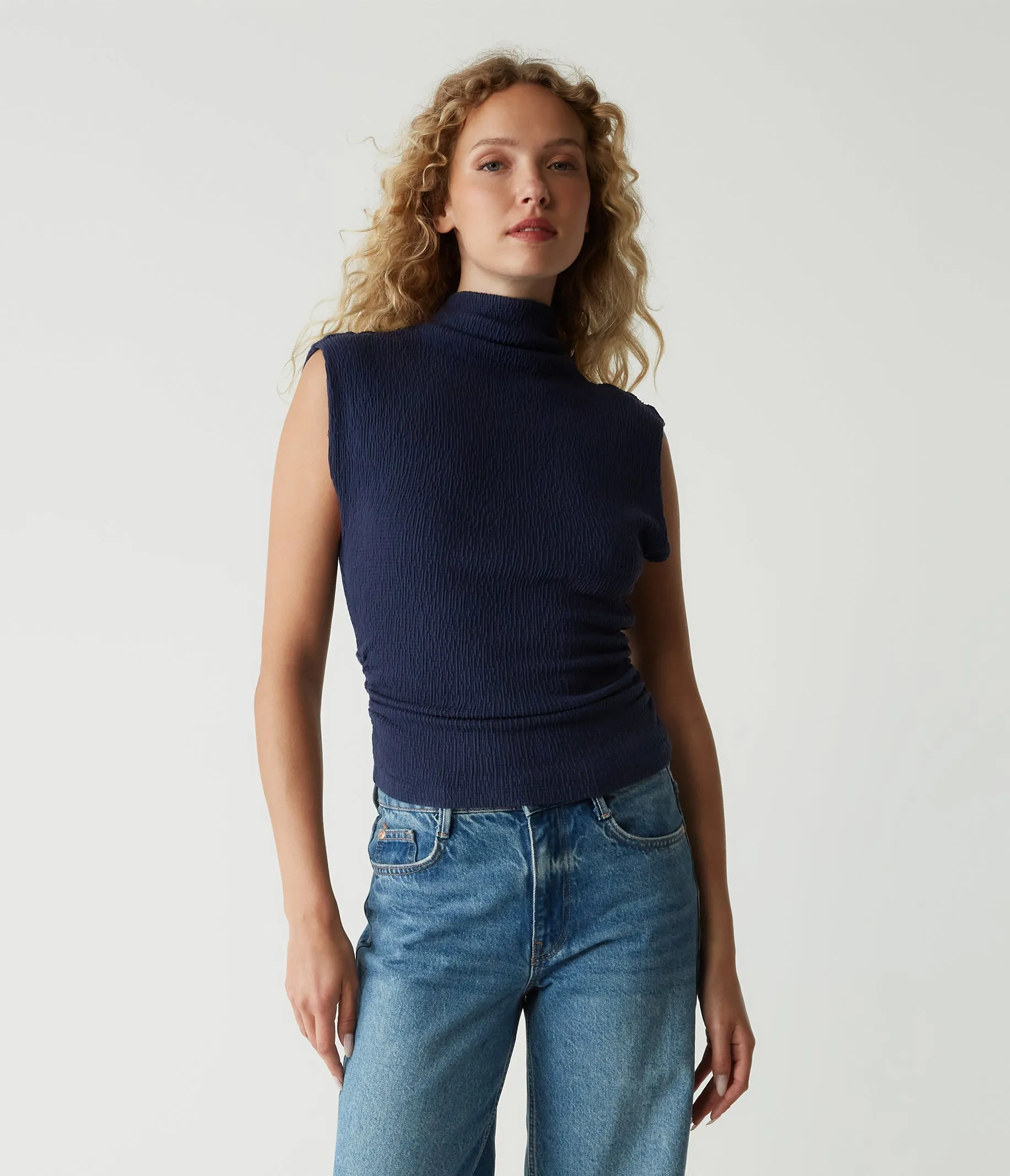 Campbell Mock Neck Crinkle Top