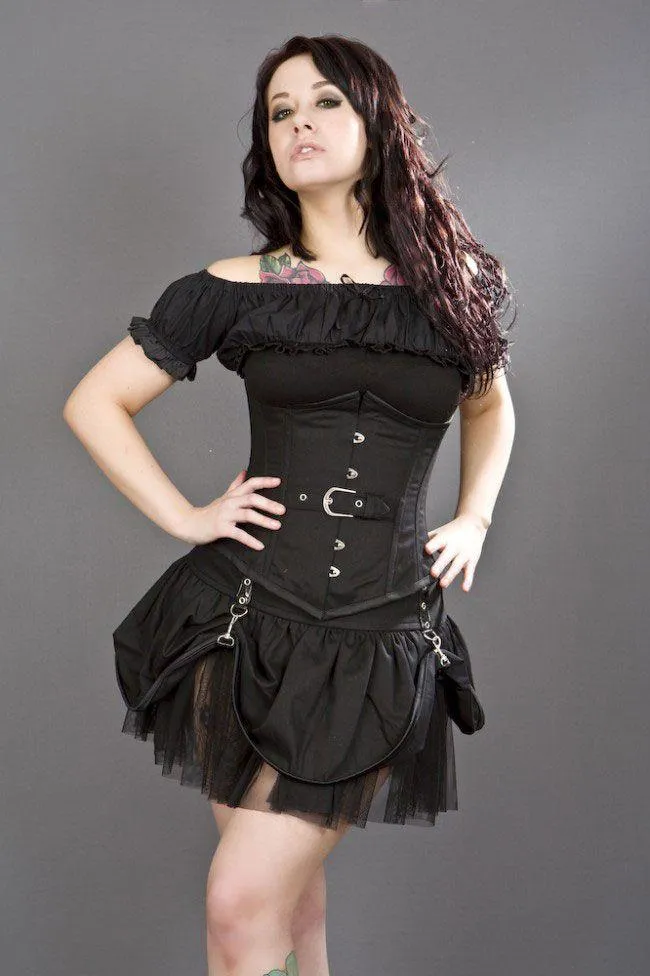 Candy Waist Training Underbust Corset In Black Twill With Front Buckle Detail