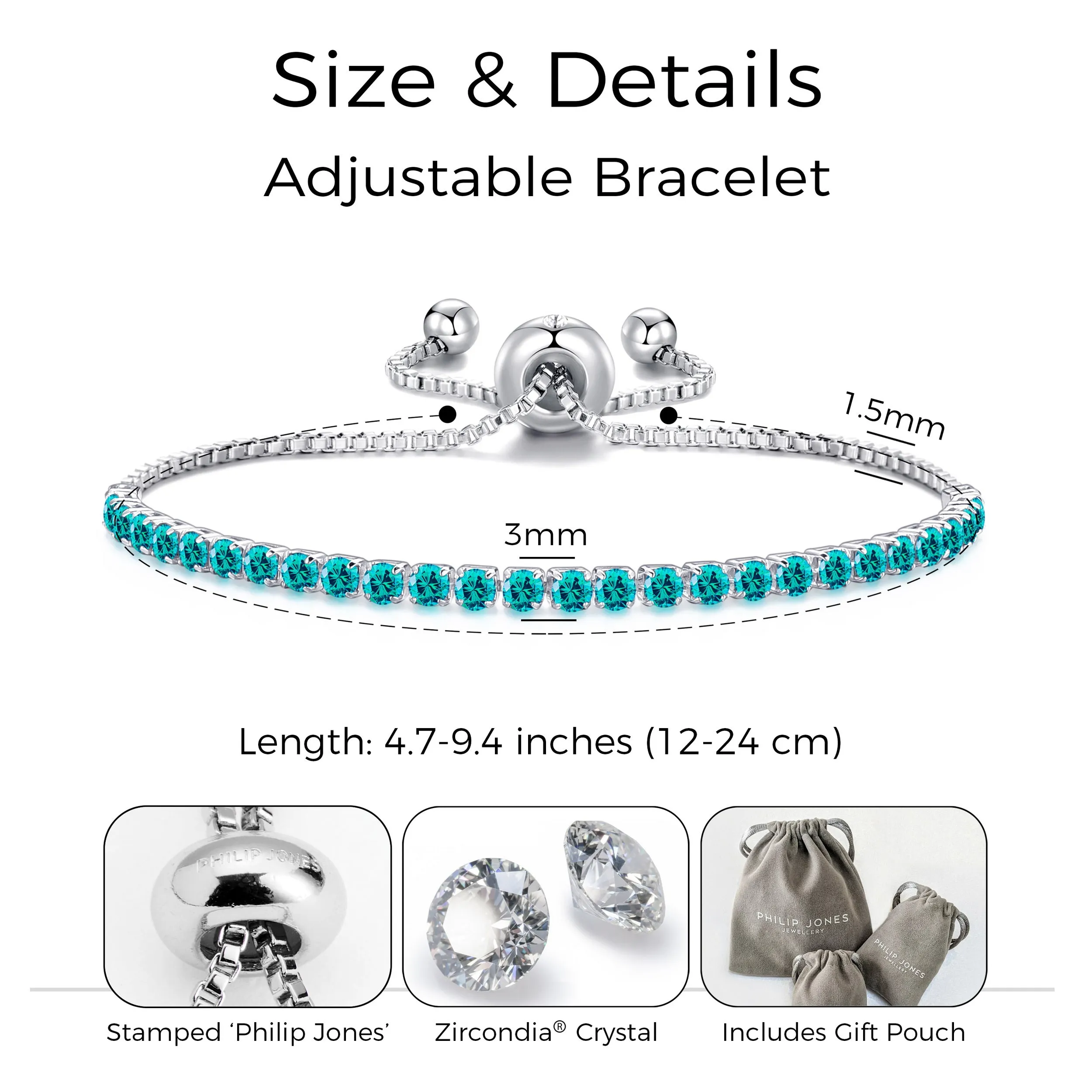 December Birthstone Friendship Bracelet with Blue Topaz Zircondia® Crystals