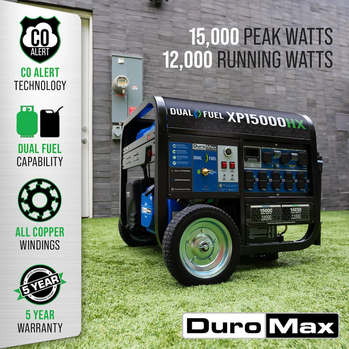 DuroMax XP15000HX 15,000 Watt Electric Start Dual Fuel Portable Generator