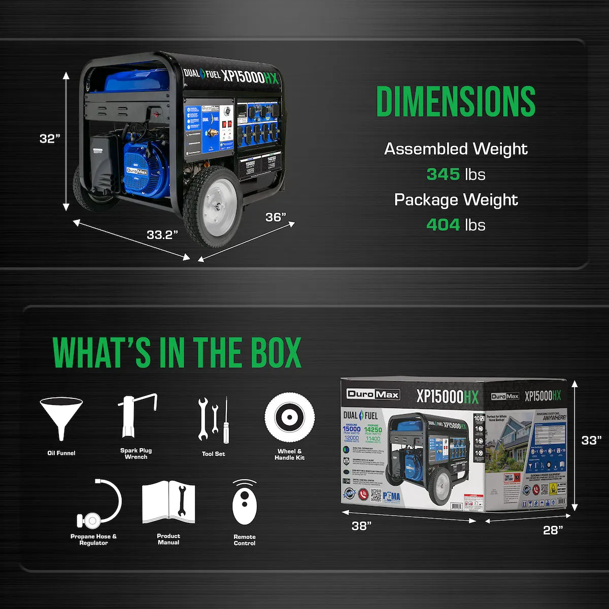 DuroMax XP15000HX 15,000 Watt Electric Start Dual Fuel Portable Generator