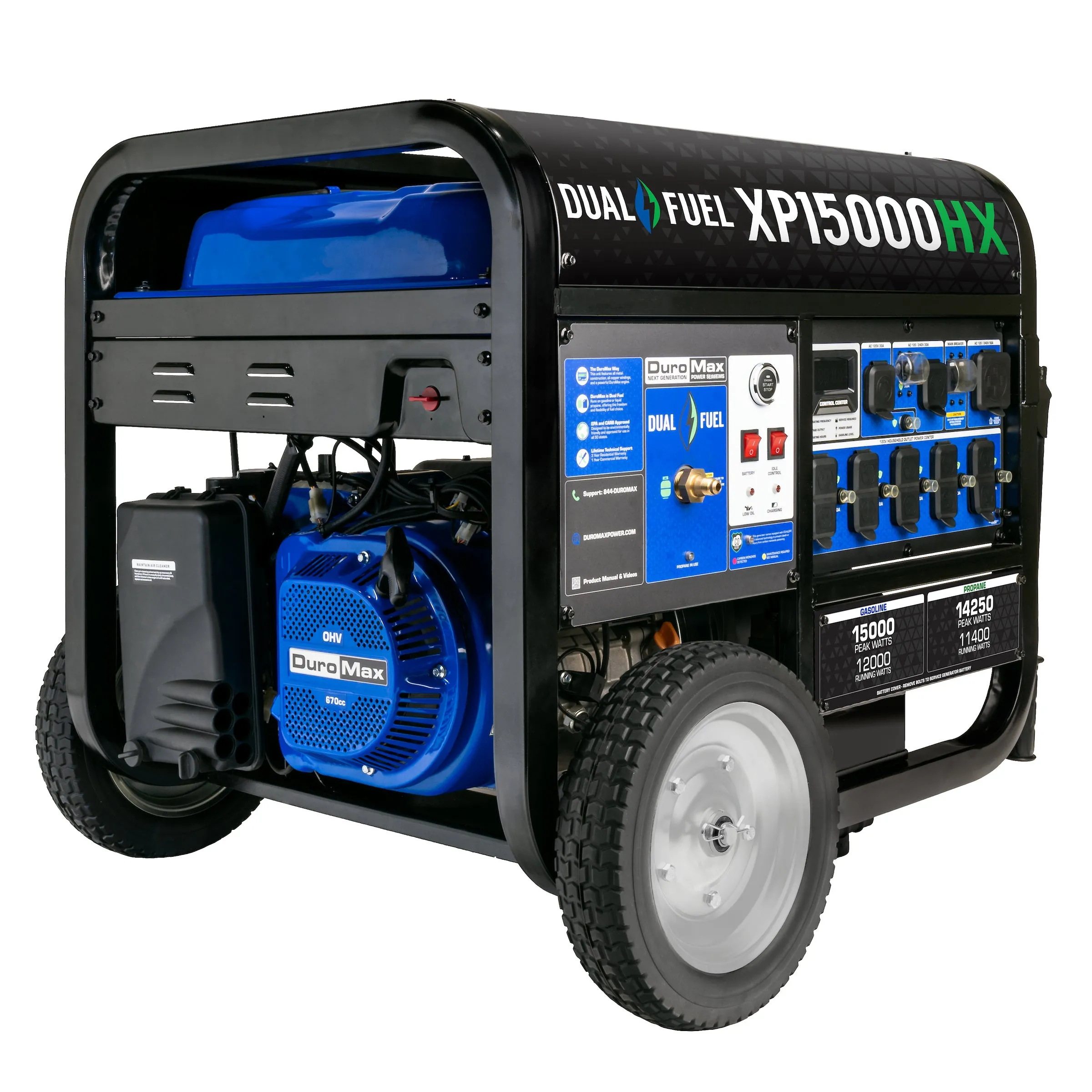 DuroMax XP15000HX 15,000 Watt Electric Start Dual Fuel Portable Generator