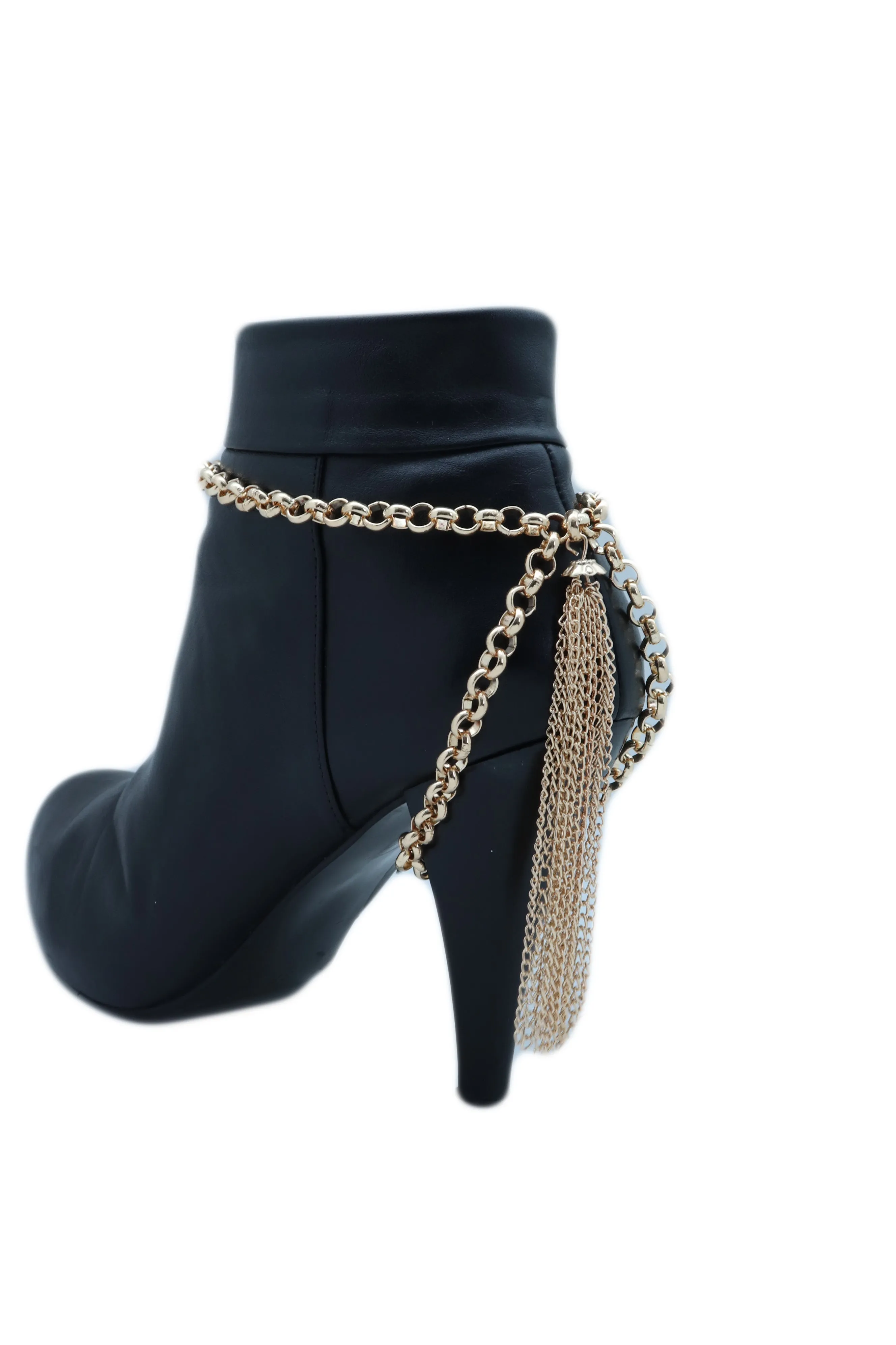 Gold Chain Boot Bracelet Western Shoe Anklet Back Tassel Fringes Charm