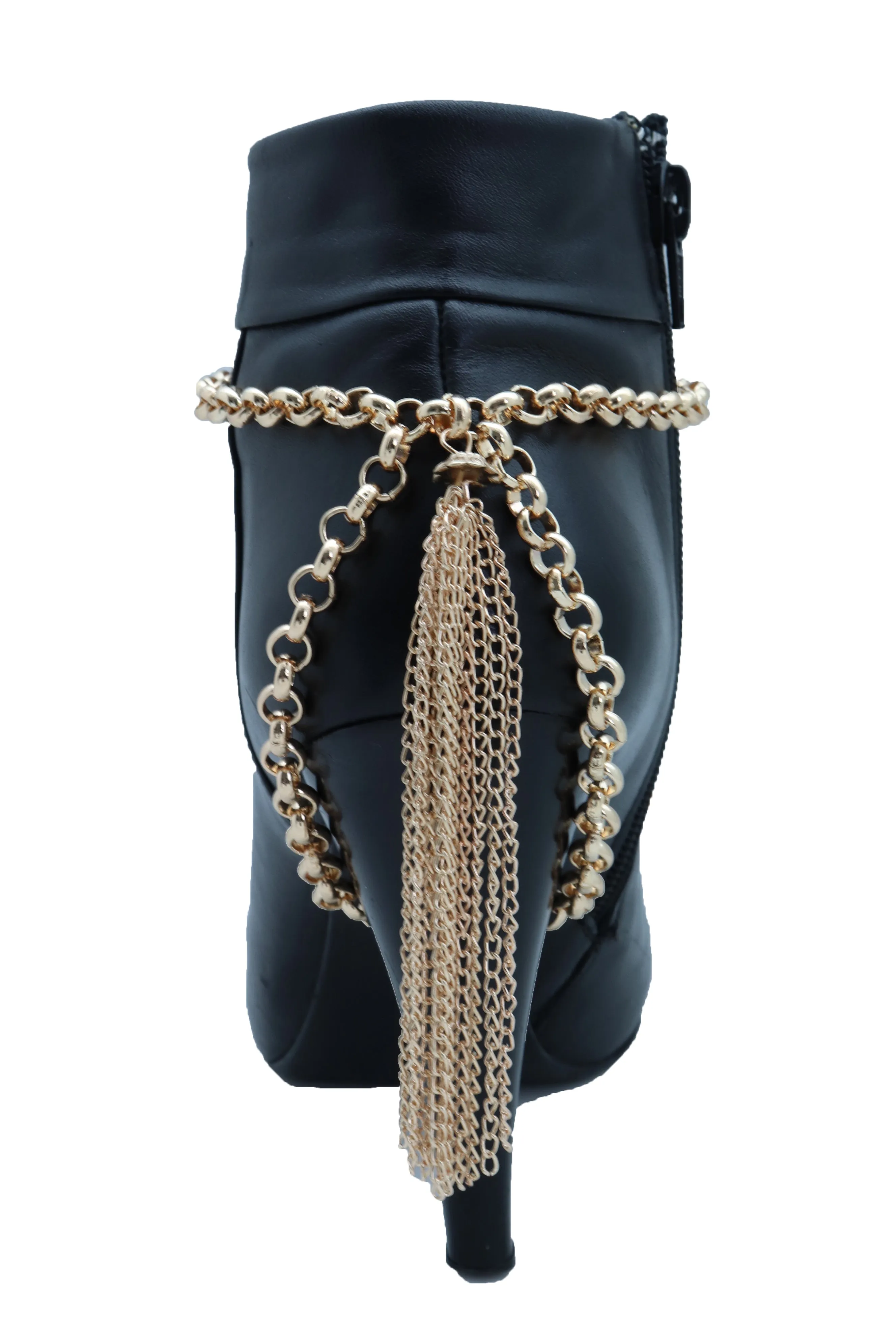 Gold Chain Boot Bracelet Western Shoe Anklet Back Tassel Fringes Charm