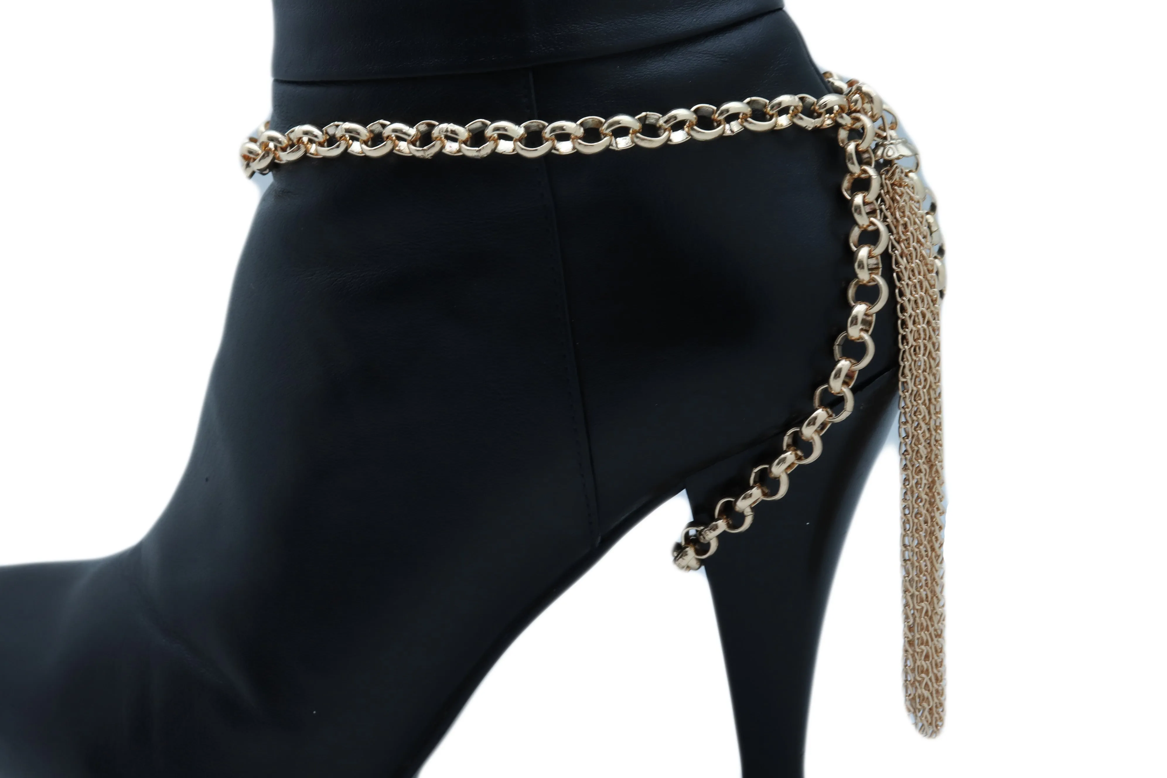 Gold Chain Boot Bracelet Western Shoe Anklet Back Tassel Fringes Charm