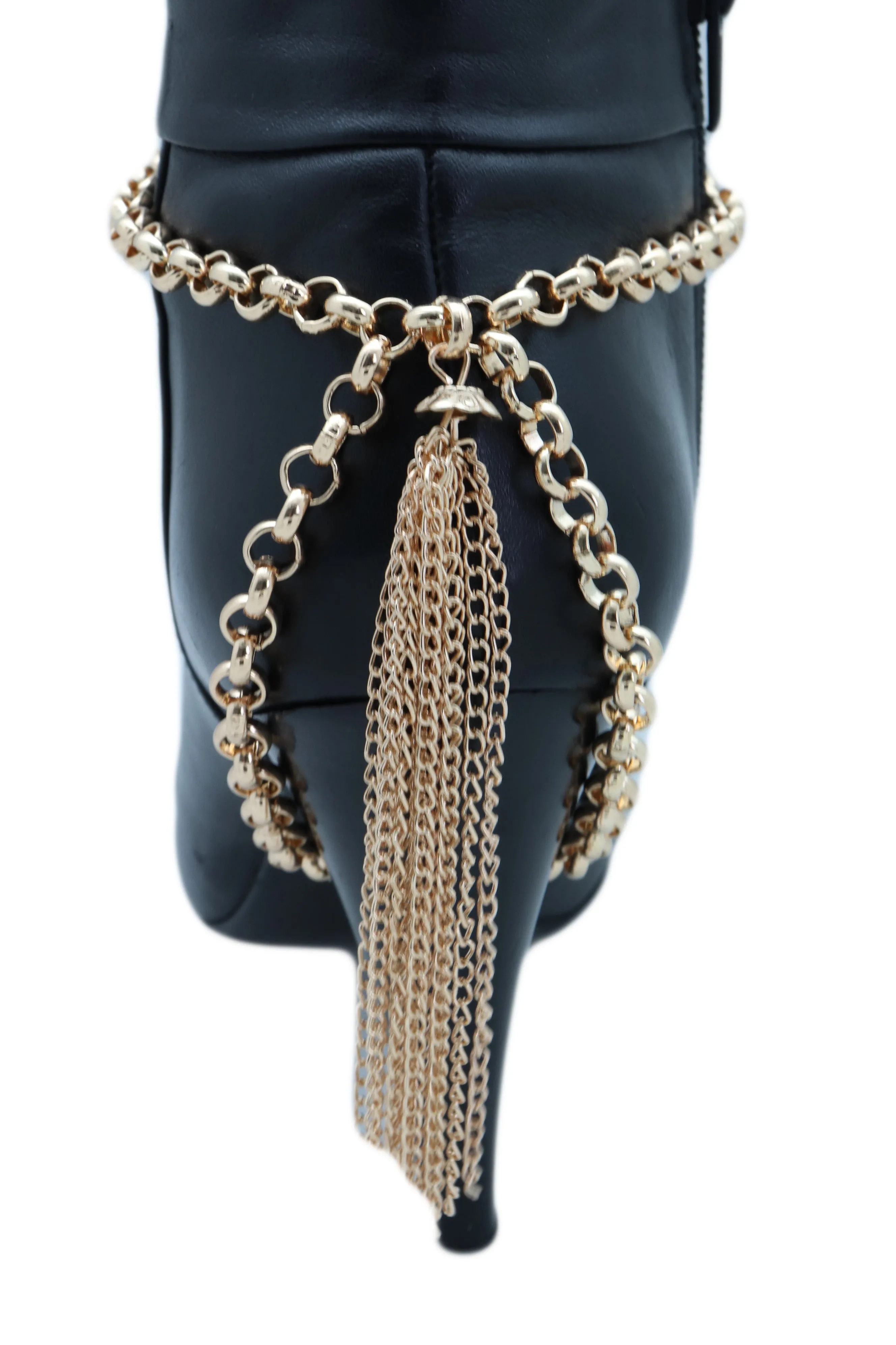 Gold Chain Boot Bracelet Western Shoe Anklet Back Tassel Fringes Charm