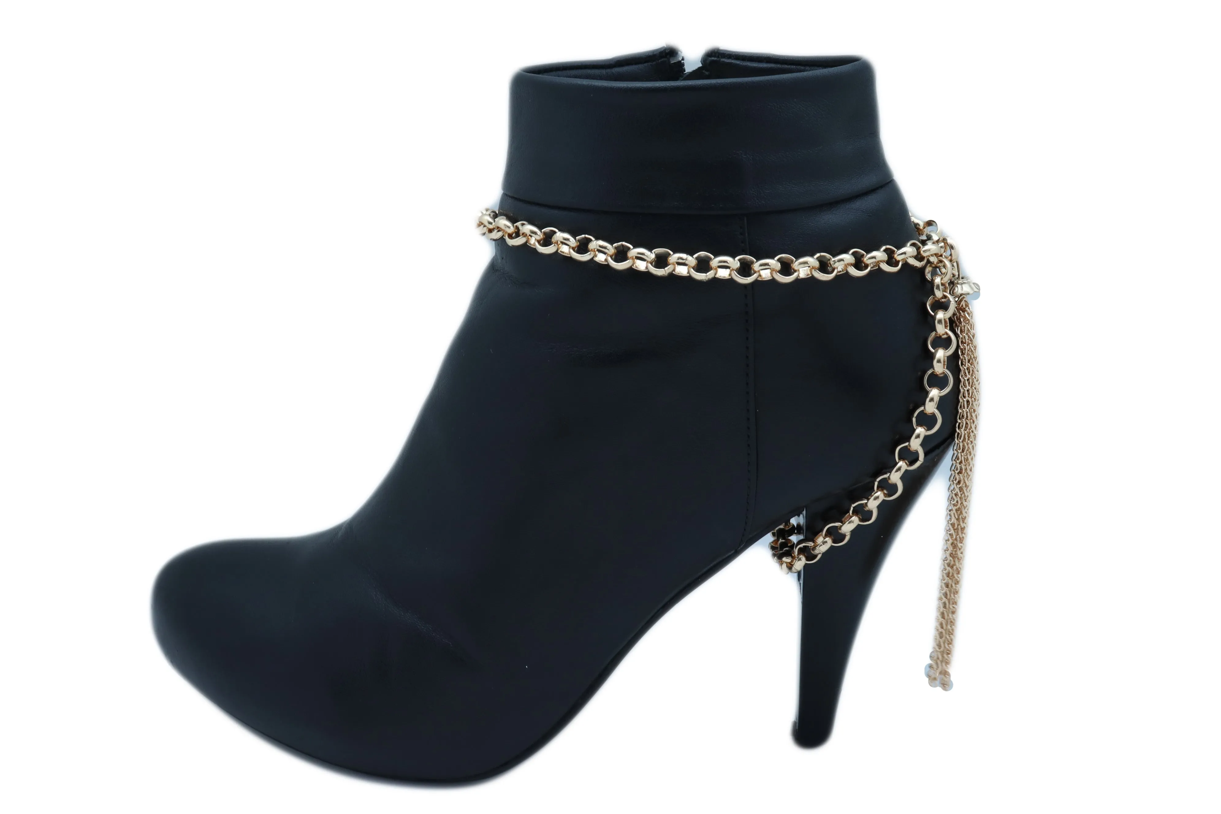 Gold Chain Boot Bracelet Western Shoe Anklet Back Tassel Fringes Charm