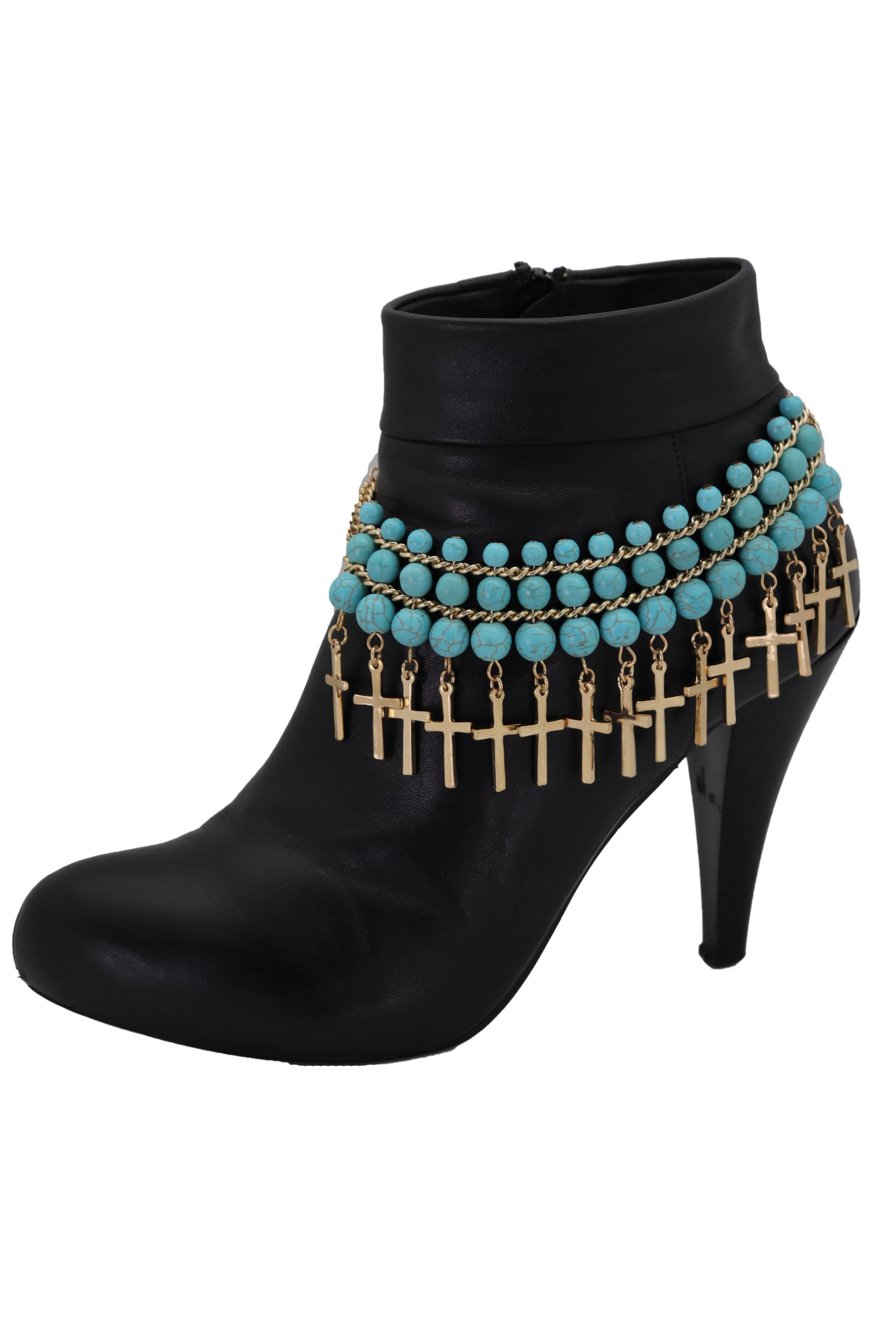 Gold Metal Boot Chain Bracelet Anklet Shoe Cross Charm Turquoise