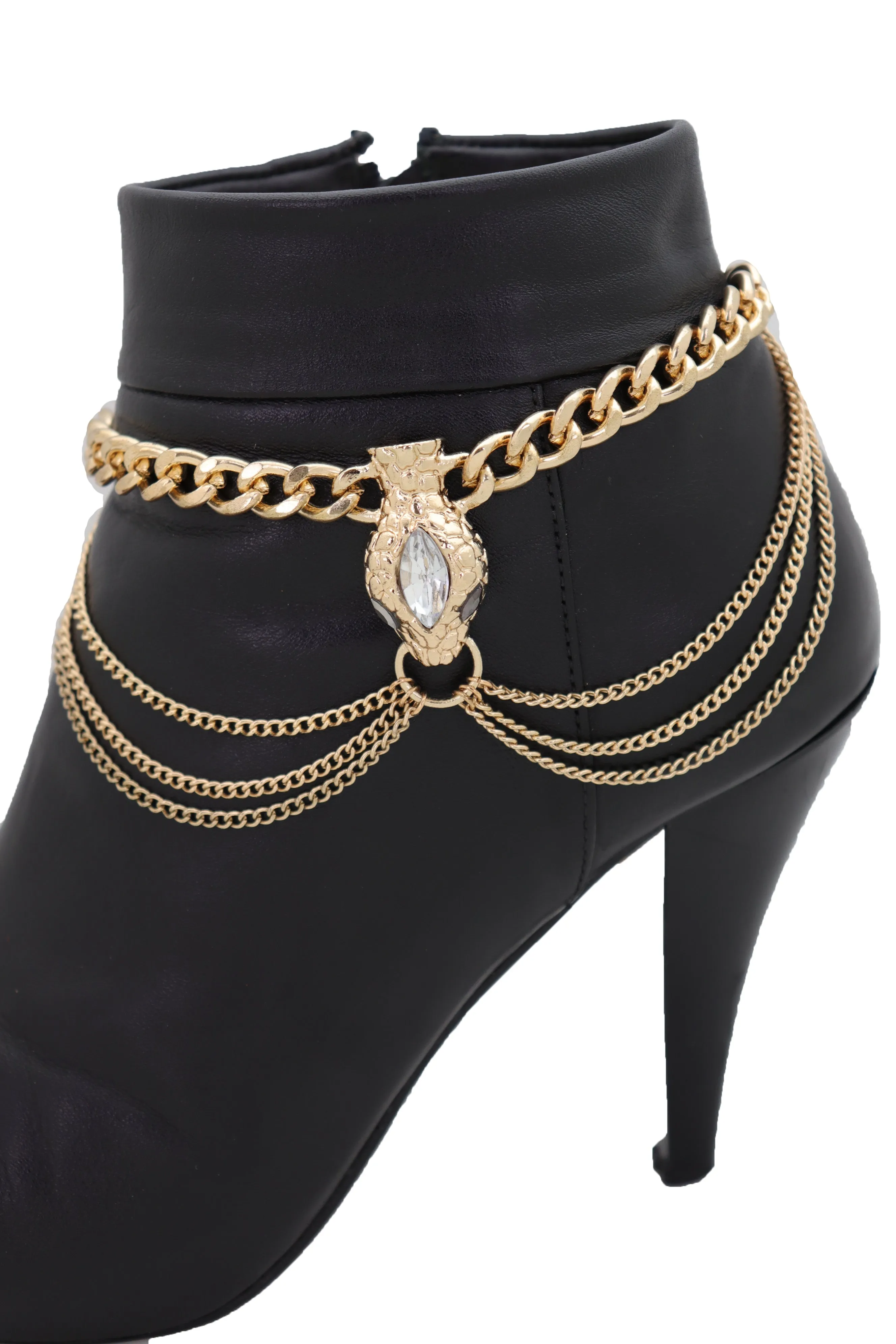 Gold Metal Chain Boot Bracelet Anklet Fancy Shoe Bling Snake Charm Waves