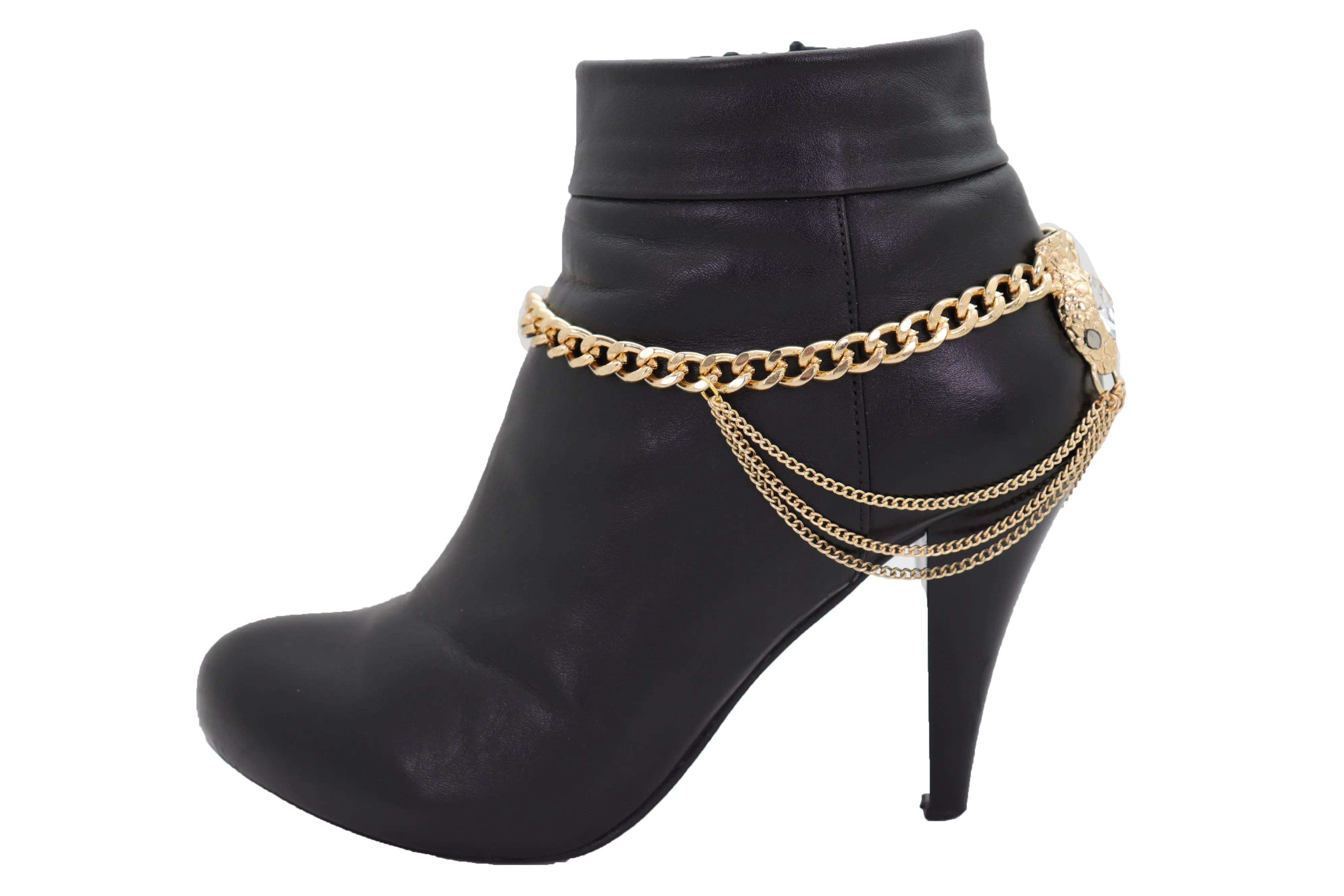 Gold Metal Chain Boot Bracelet Anklet Fancy Shoe Bling Snake Charm Waves