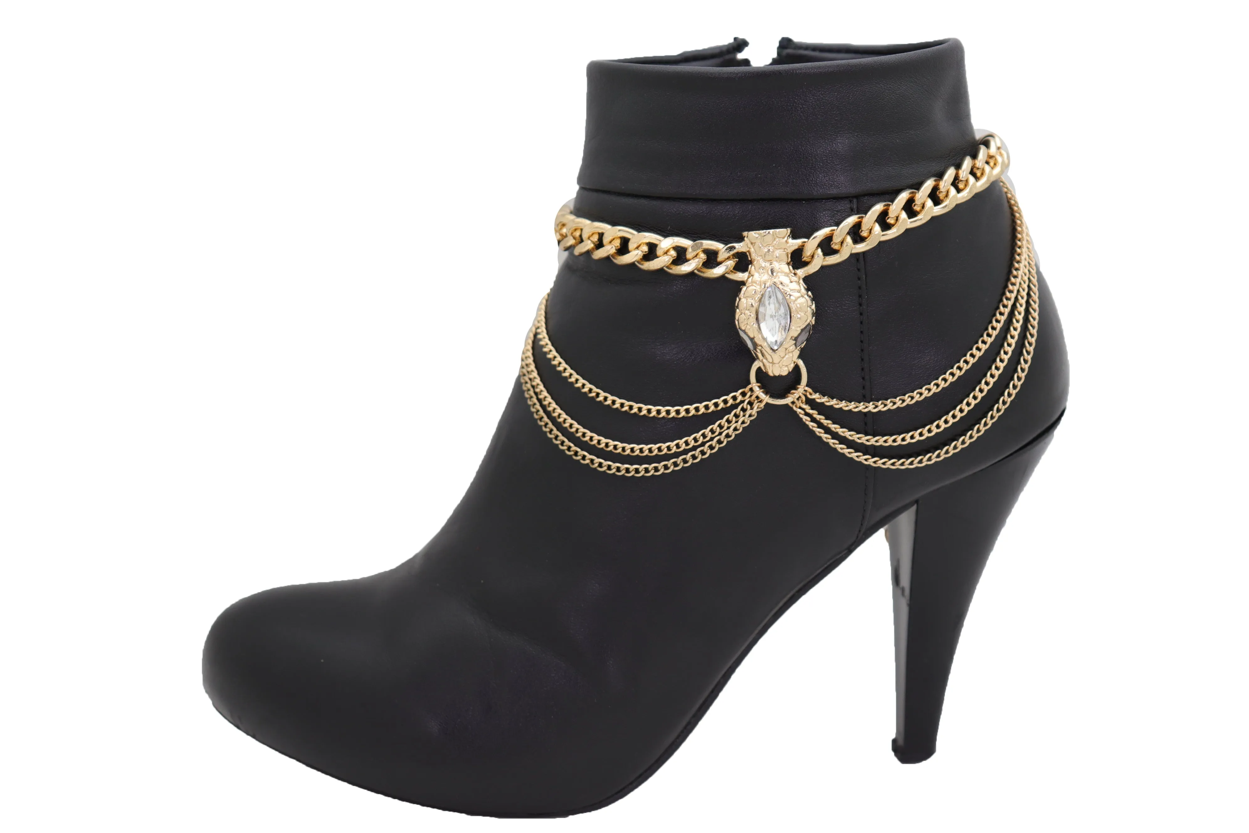 Gold Metal Chain Boot Bracelet Anklet Fancy Shoe Bling Snake Charm Waves