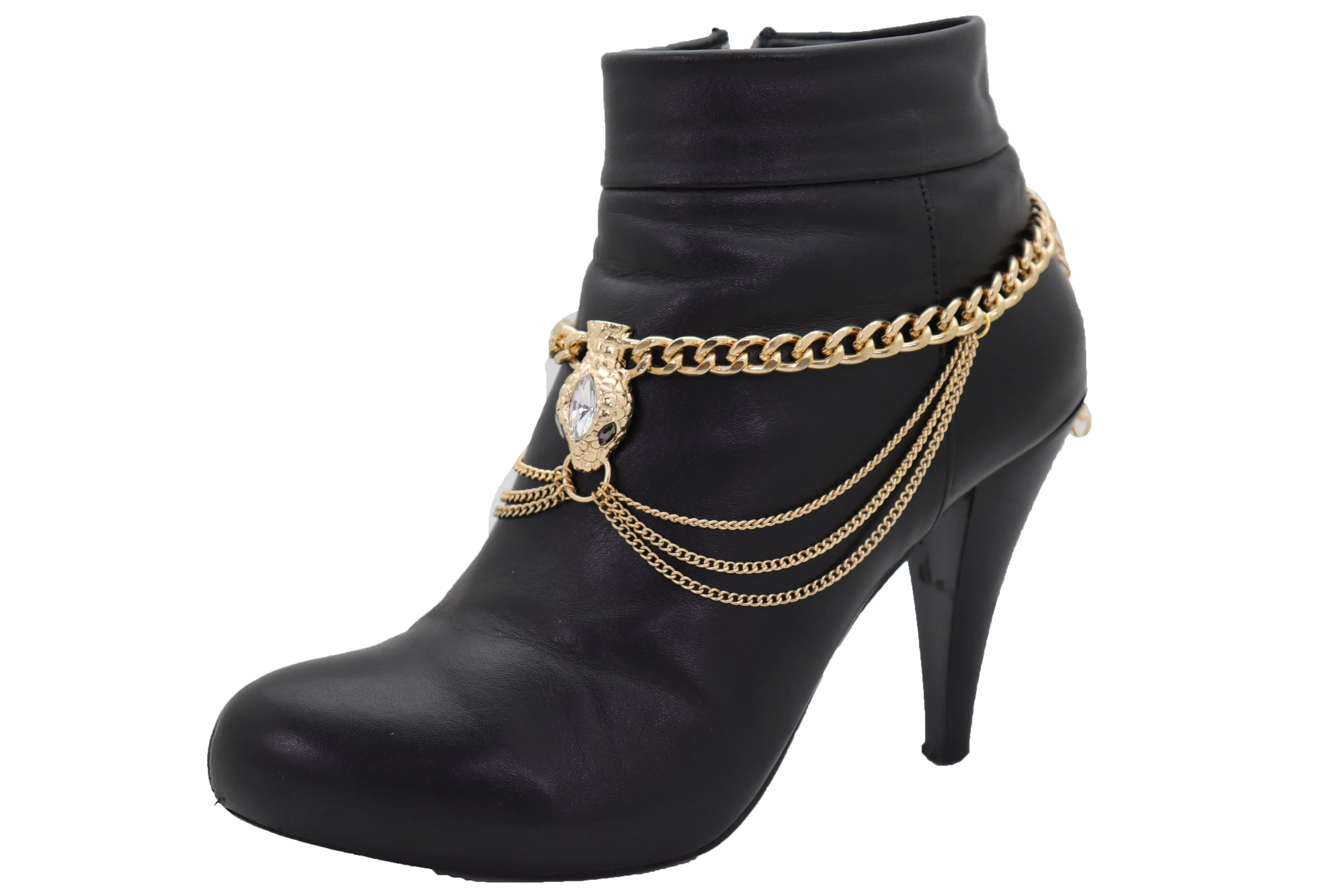 Gold Metal Chain Boot Bracelet Anklet Fancy Shoe Bling Snake Charm Waves