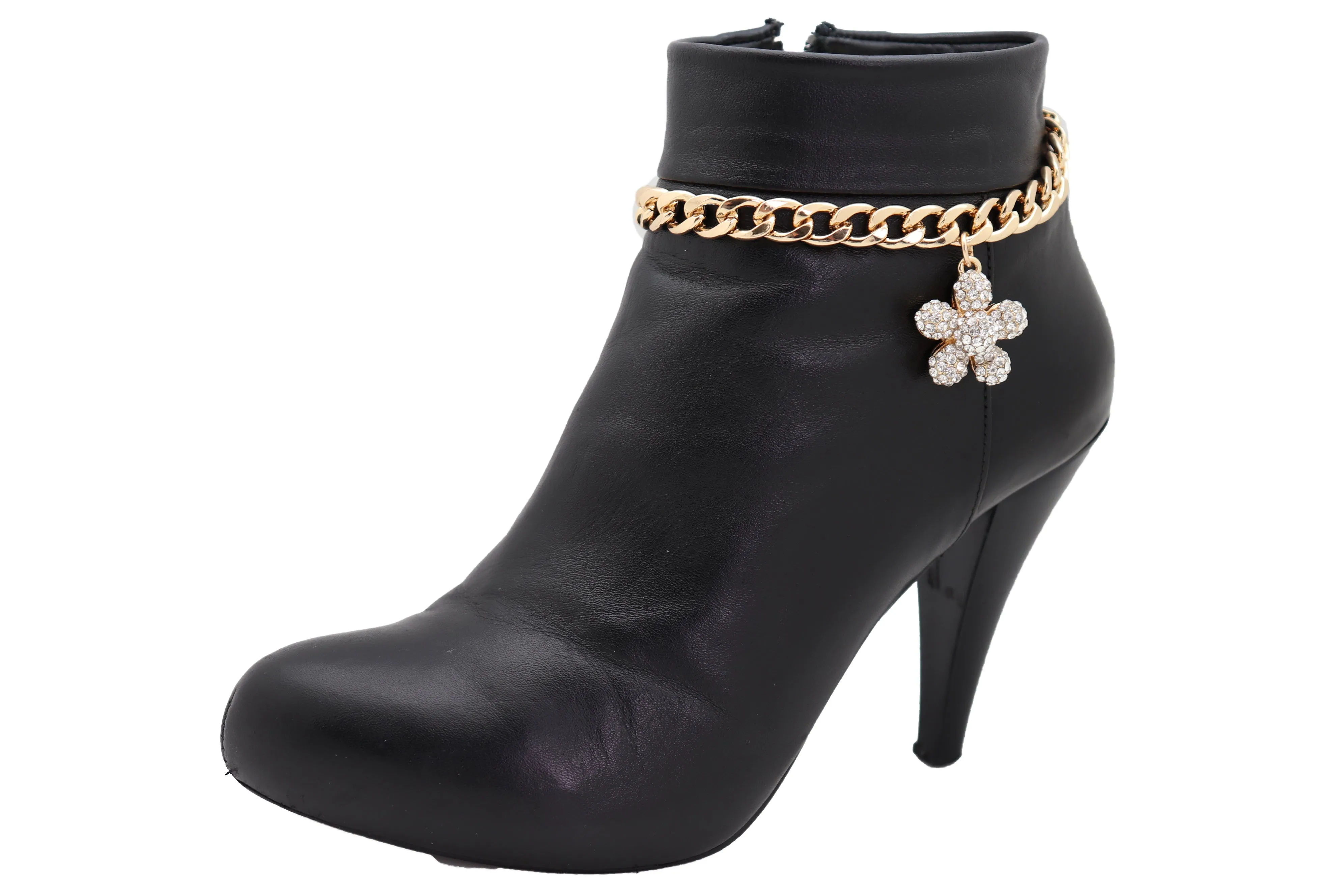 Gold Metal Chain Boot Bracelet Shoe Charm Flower Anklet