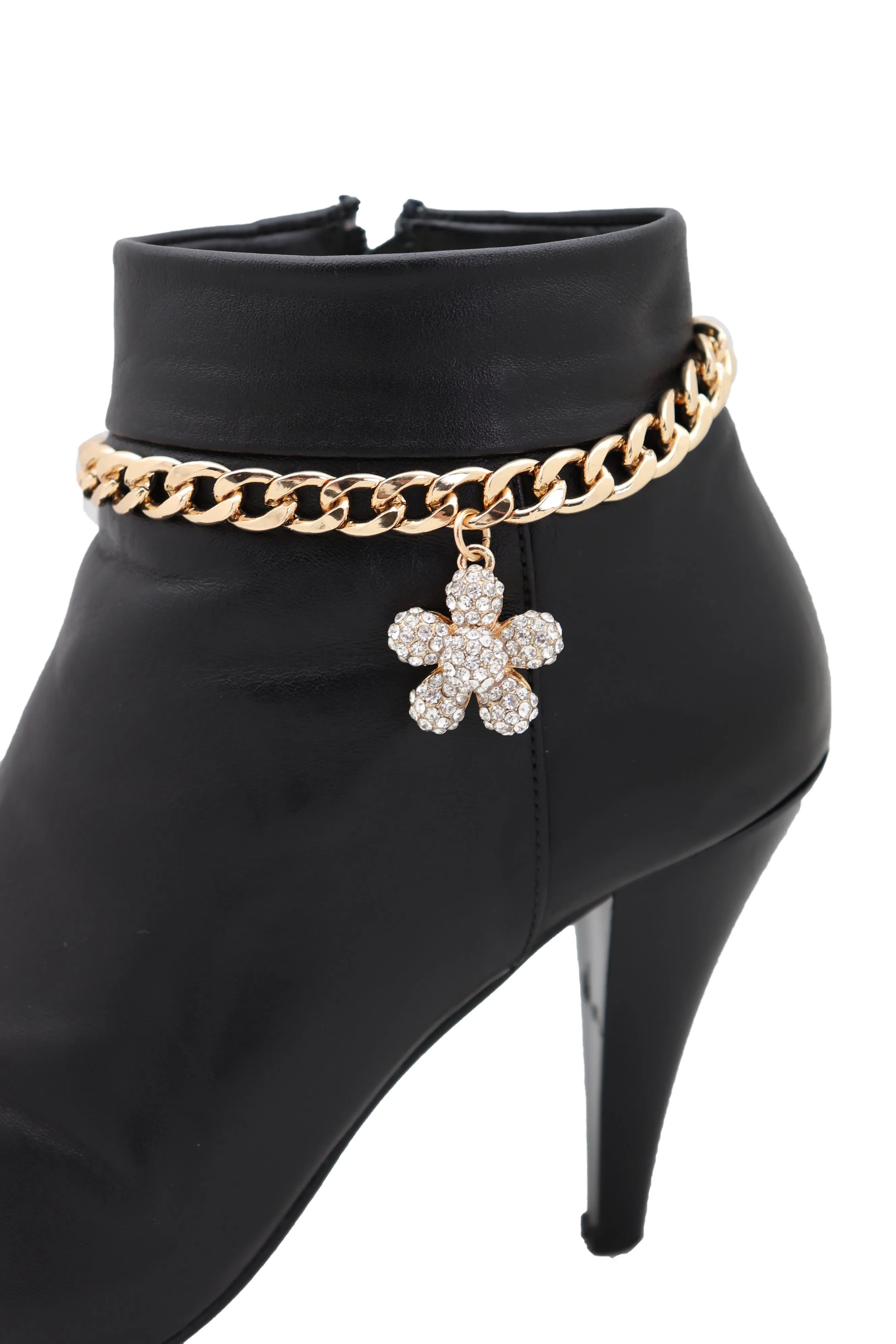 Gold Metal Chain Boot Bracelet Shoe Charm Flower Anklet