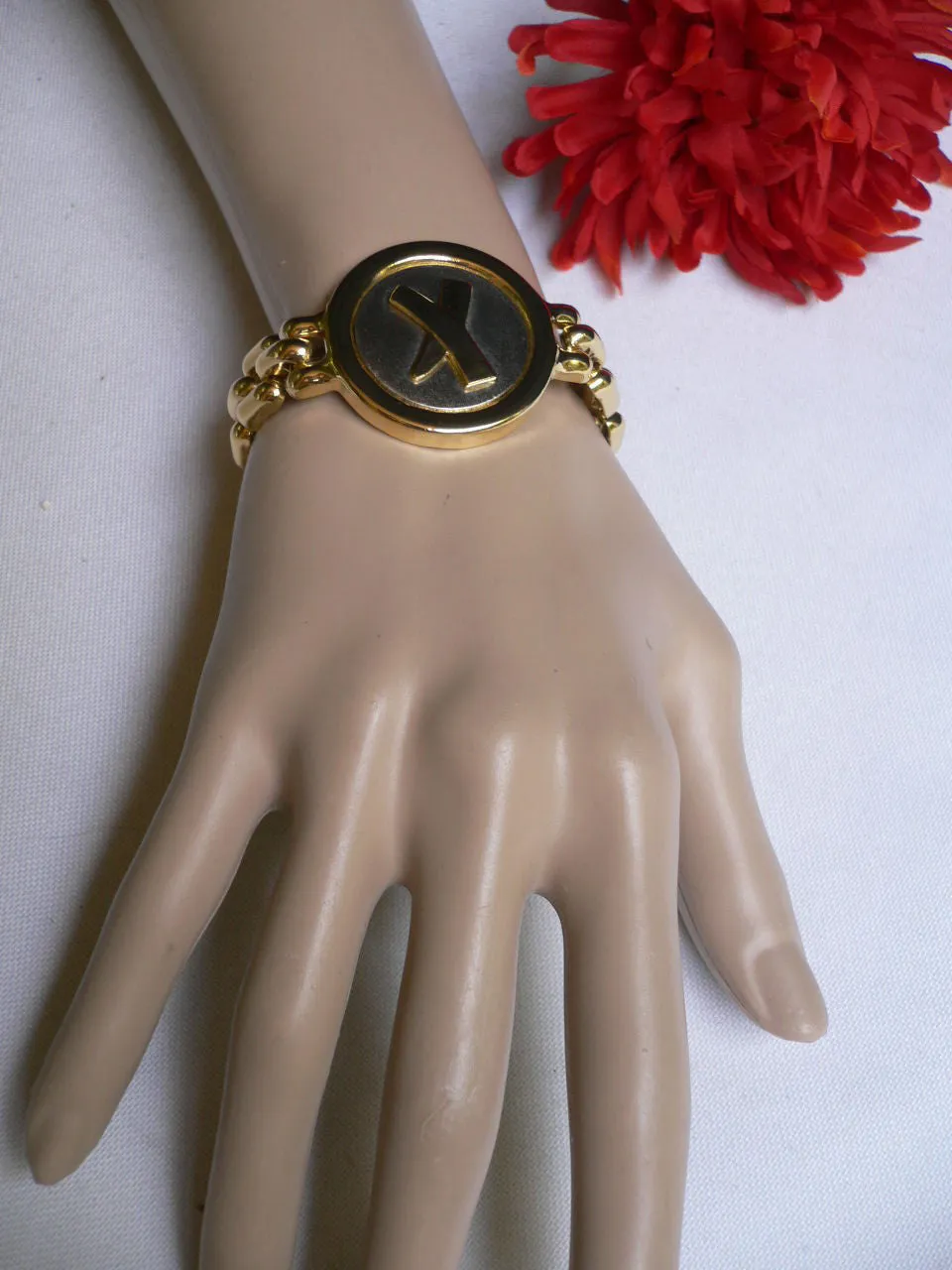 Gold Metal Shield Chains X Circle 80' Style Retro Bracelet Women Men