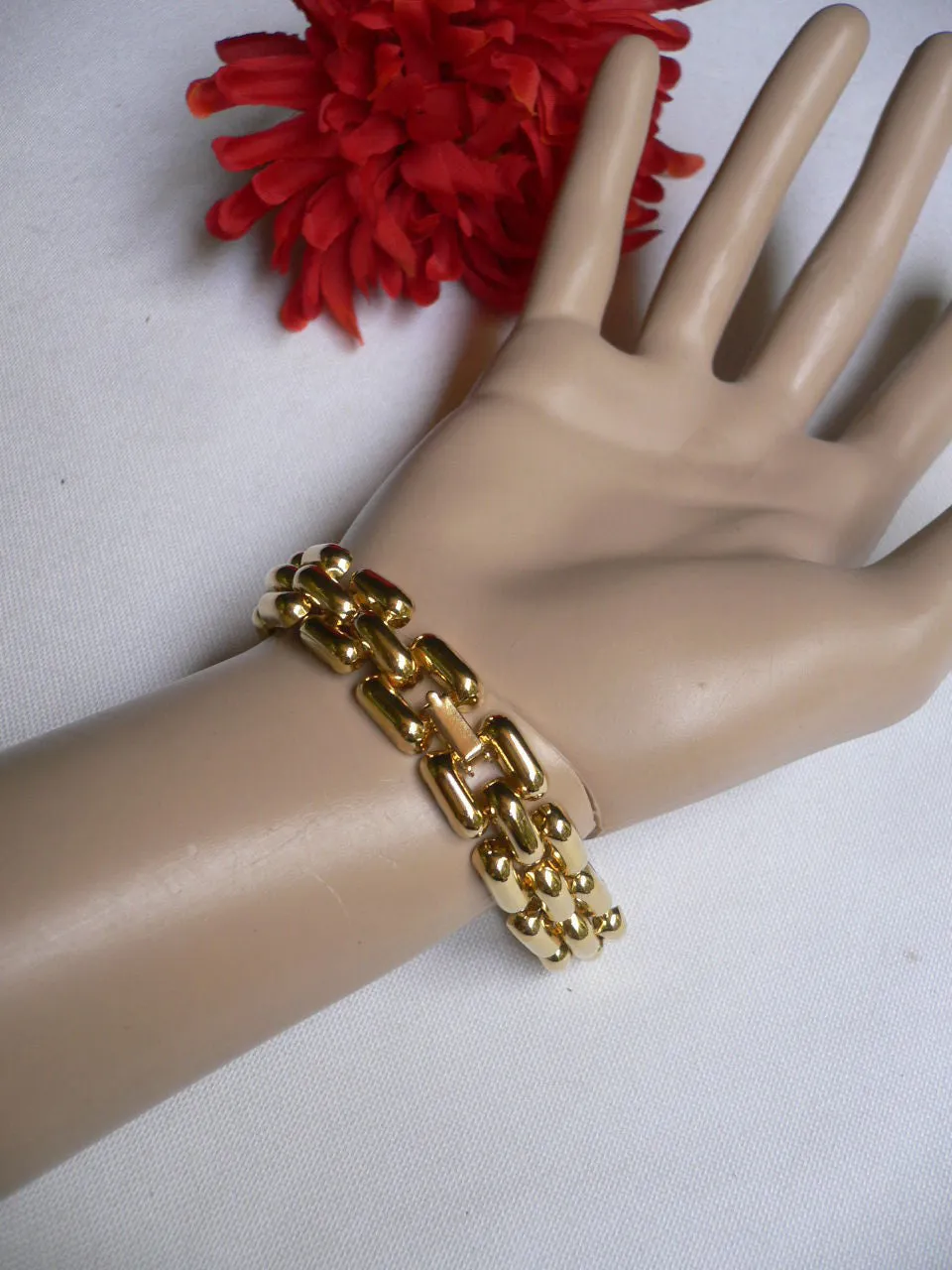 Gold Metal Shield Chains X Circle 80' Style Retro Bracelet Women Men