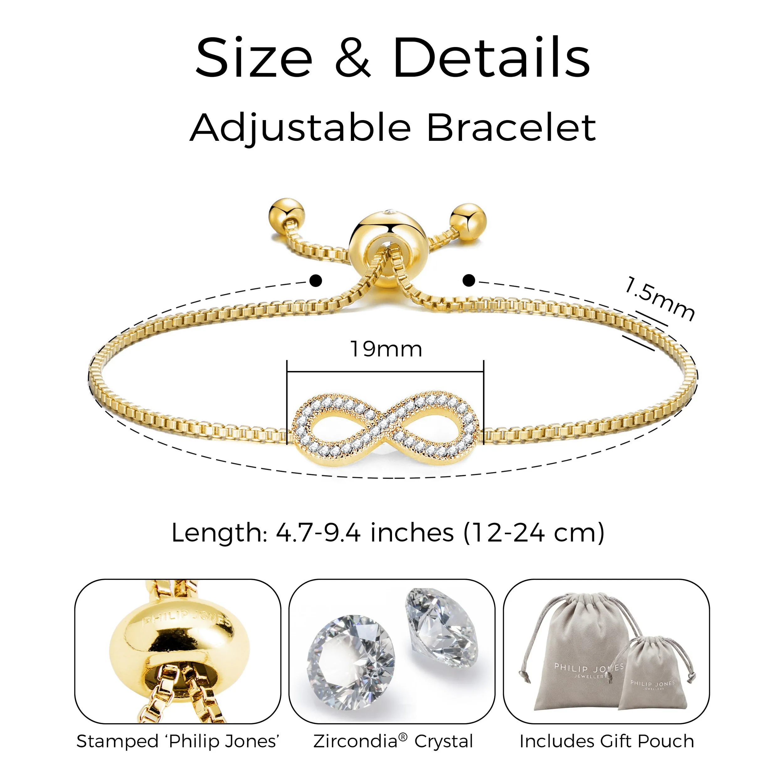 Gold Plated Infinity Friendship Bracelet Created with Zircondia® Crystals