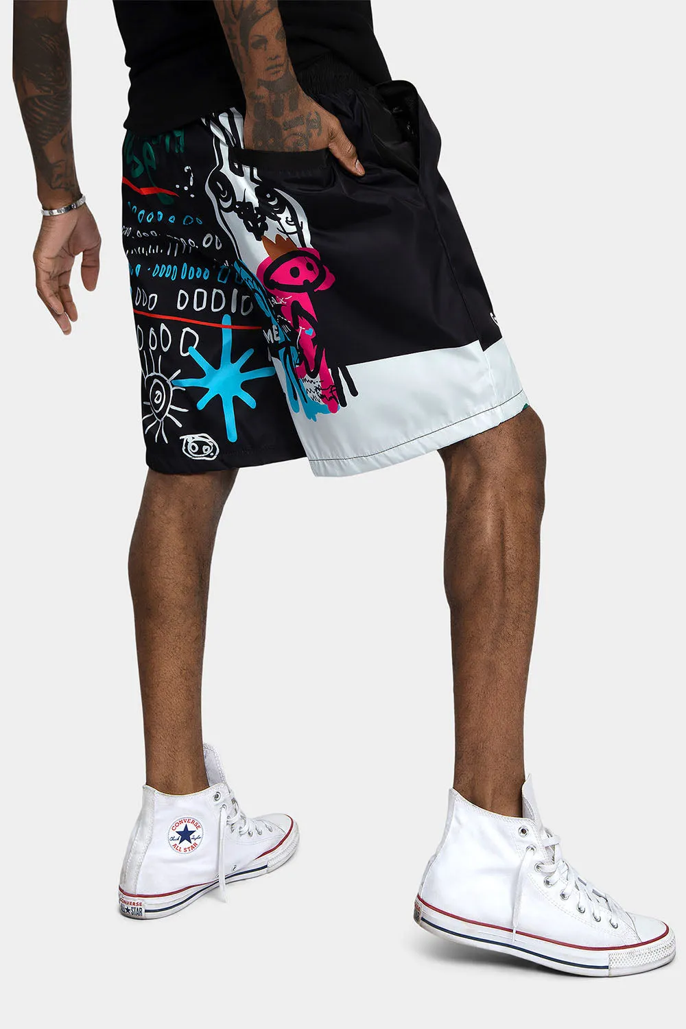 Graffiti Doodle Print Active Shorts