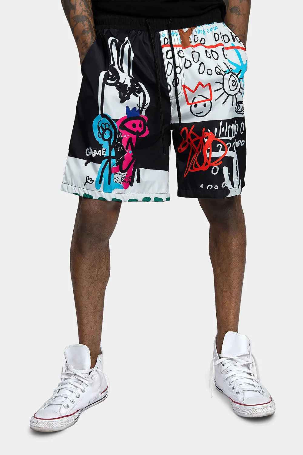 Graffiti Doodle Print Active Shorts