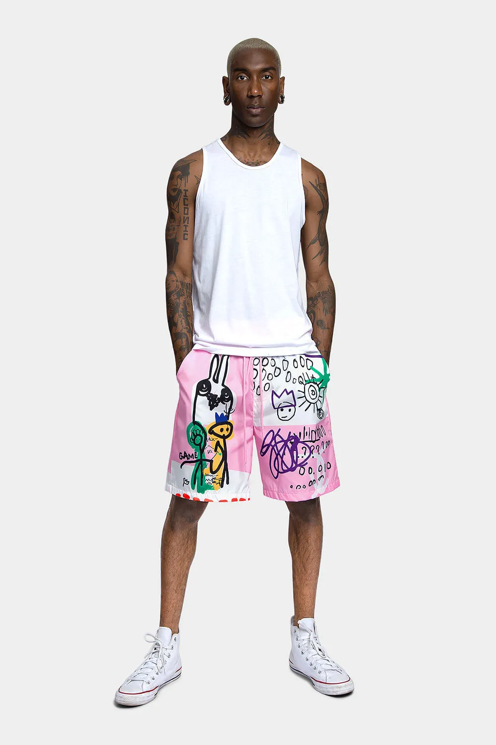 Graffiti Doodle Print Active Shorts