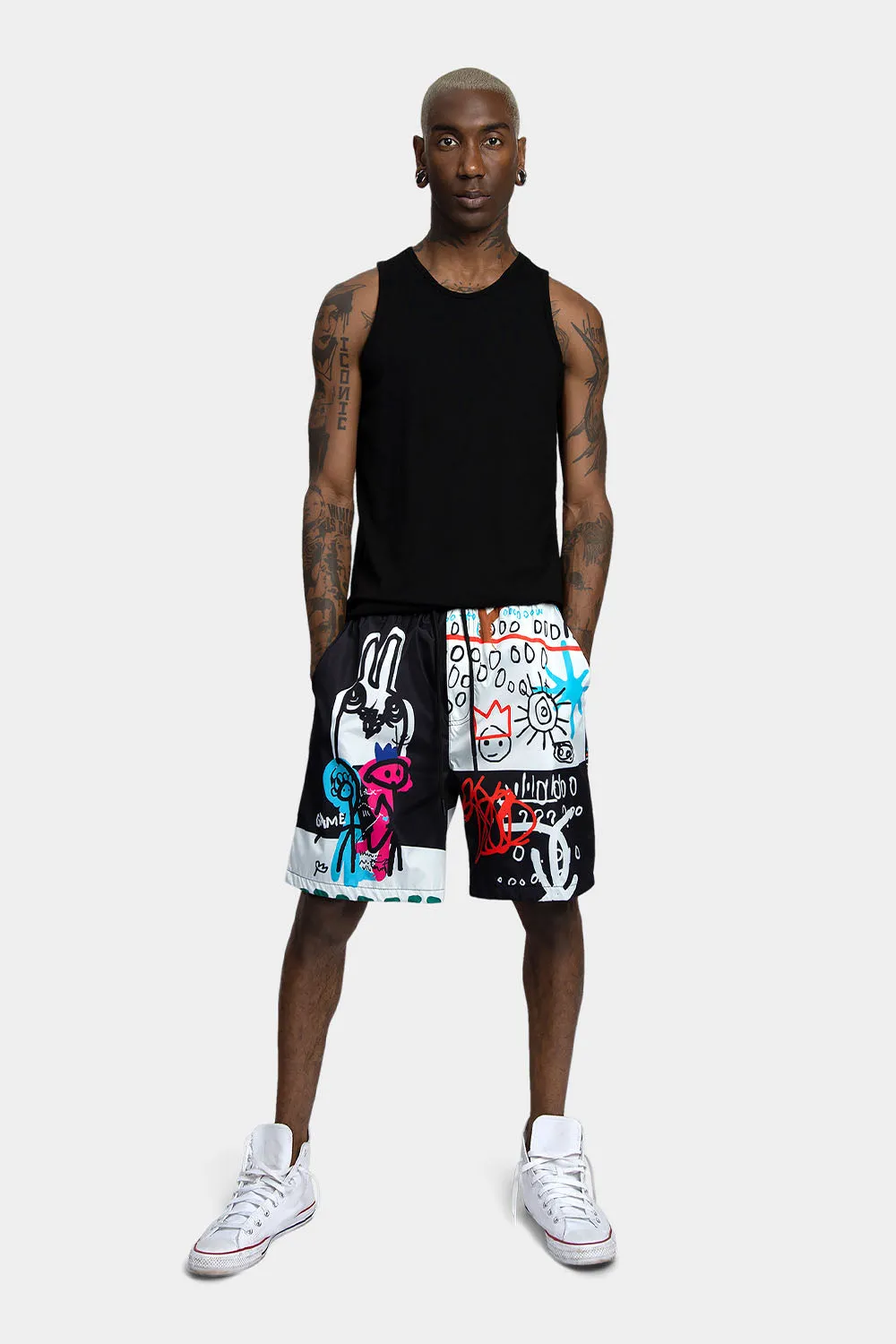 Graffiti Doodle Print Active Shorts