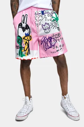 Graffiti Doodle Print Active Shorts