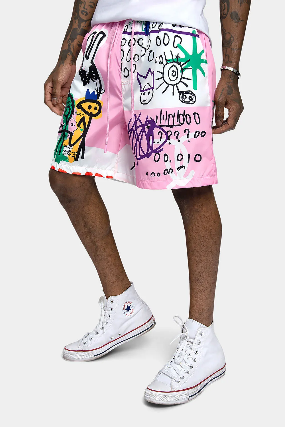 Graffiti Doodle Print Active Shorts