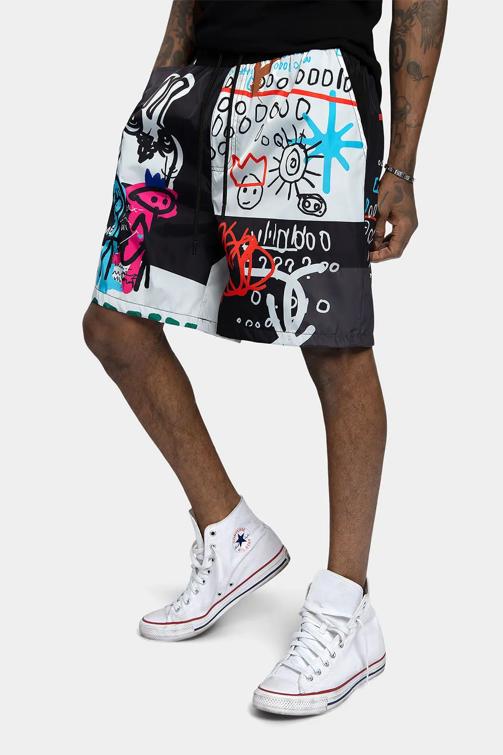 Graffiti Doodle Print Active Shorts