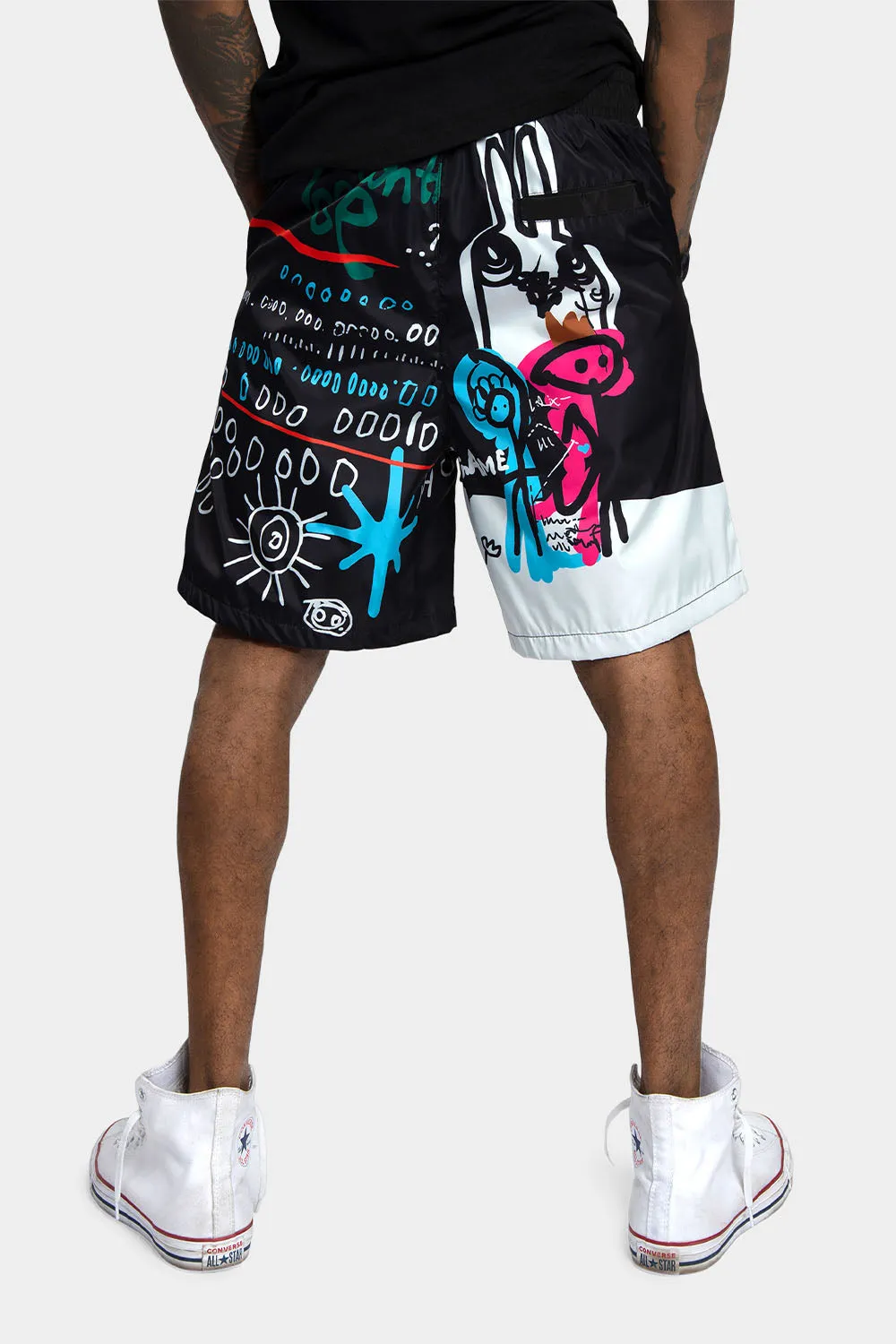 Graffiti Doodle Print Active Shorts